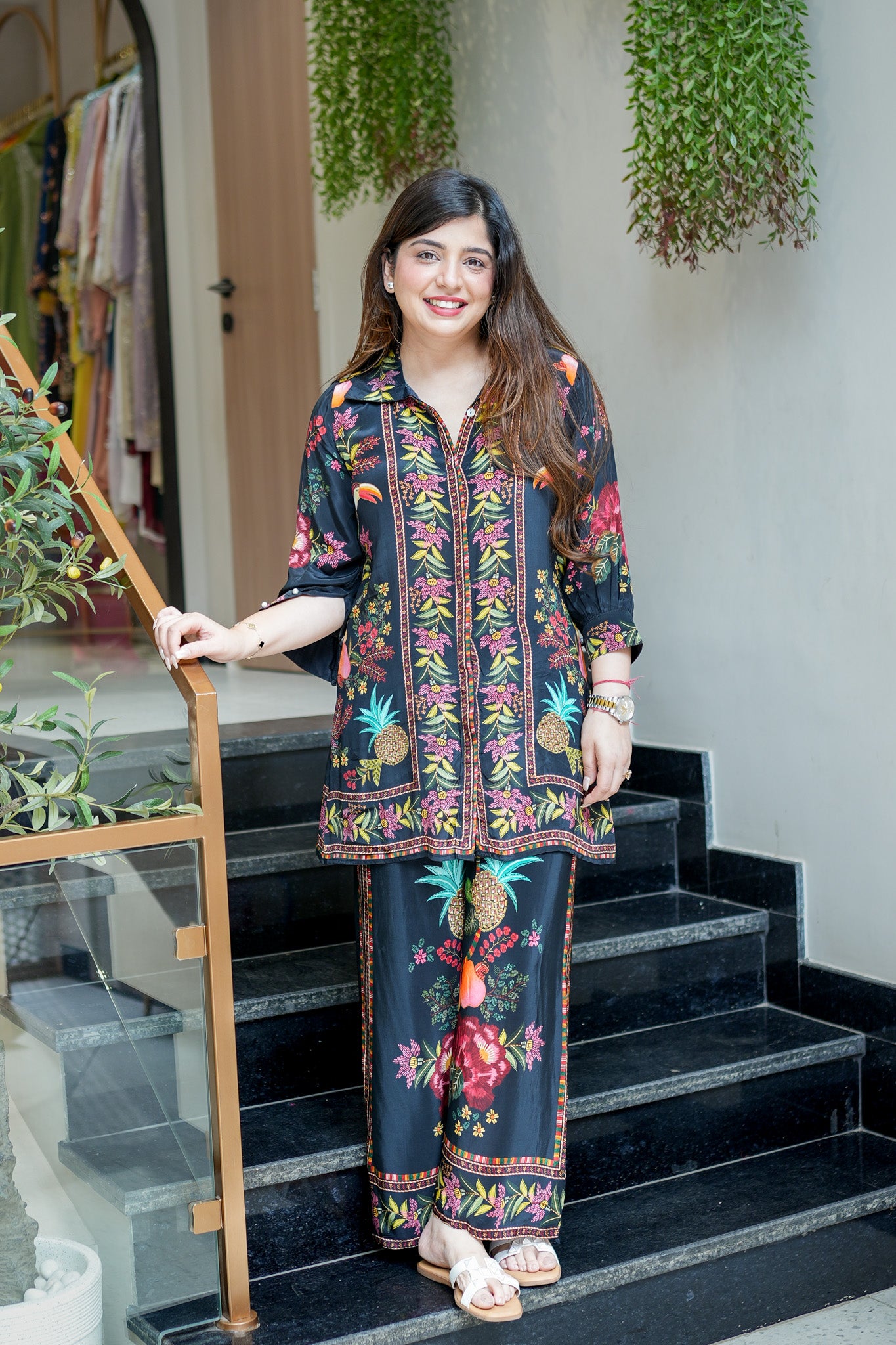 Roya Black Digital Print Cord Set