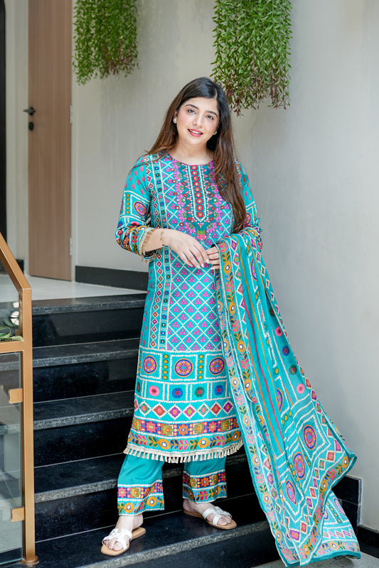 Gazal Blue Digital Print Suit Set