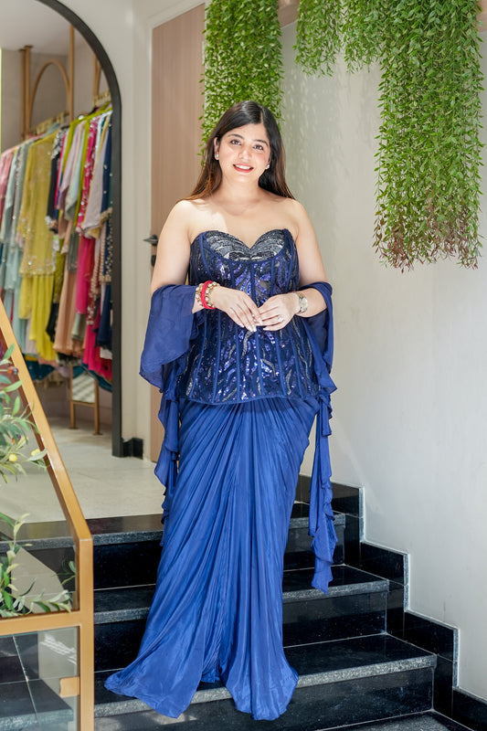 Fiza Blue Embroidered Indowestern Outfit