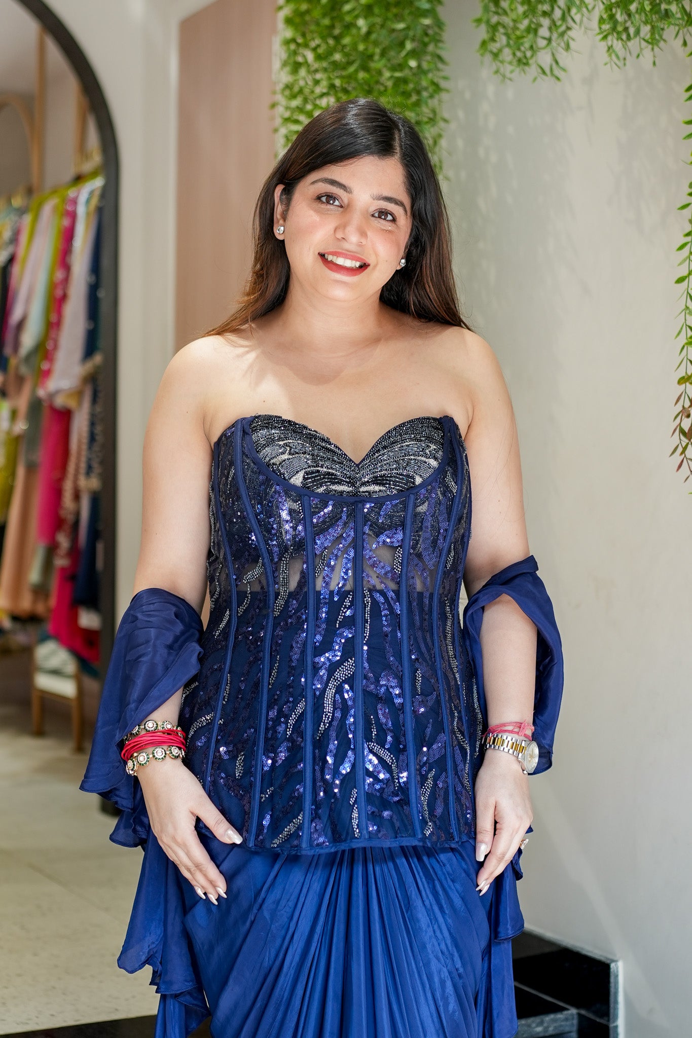 Fiza Blue Embroidered Indowestern Outfit