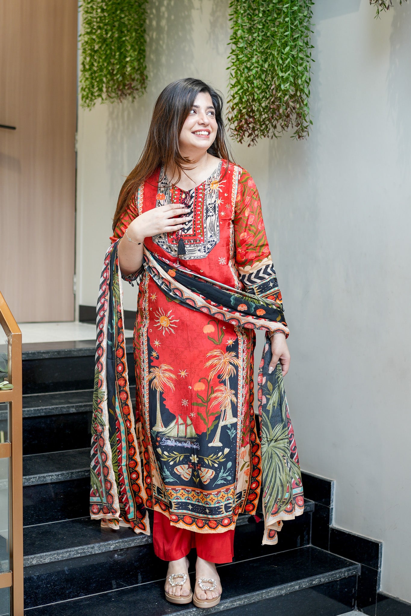 Aarvi Orange Printed Suit Set