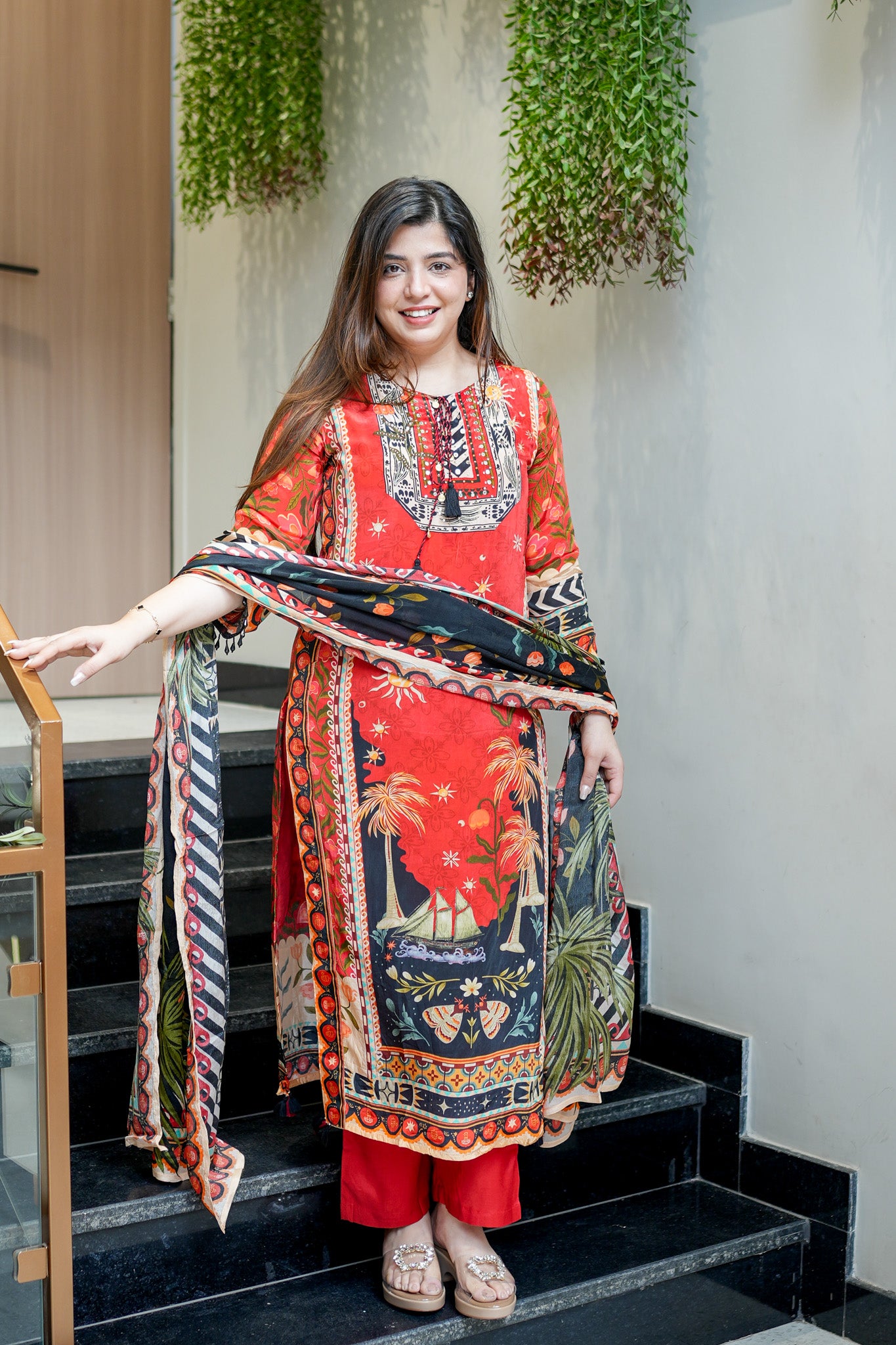 Aarvi Orange Printed Suit Set