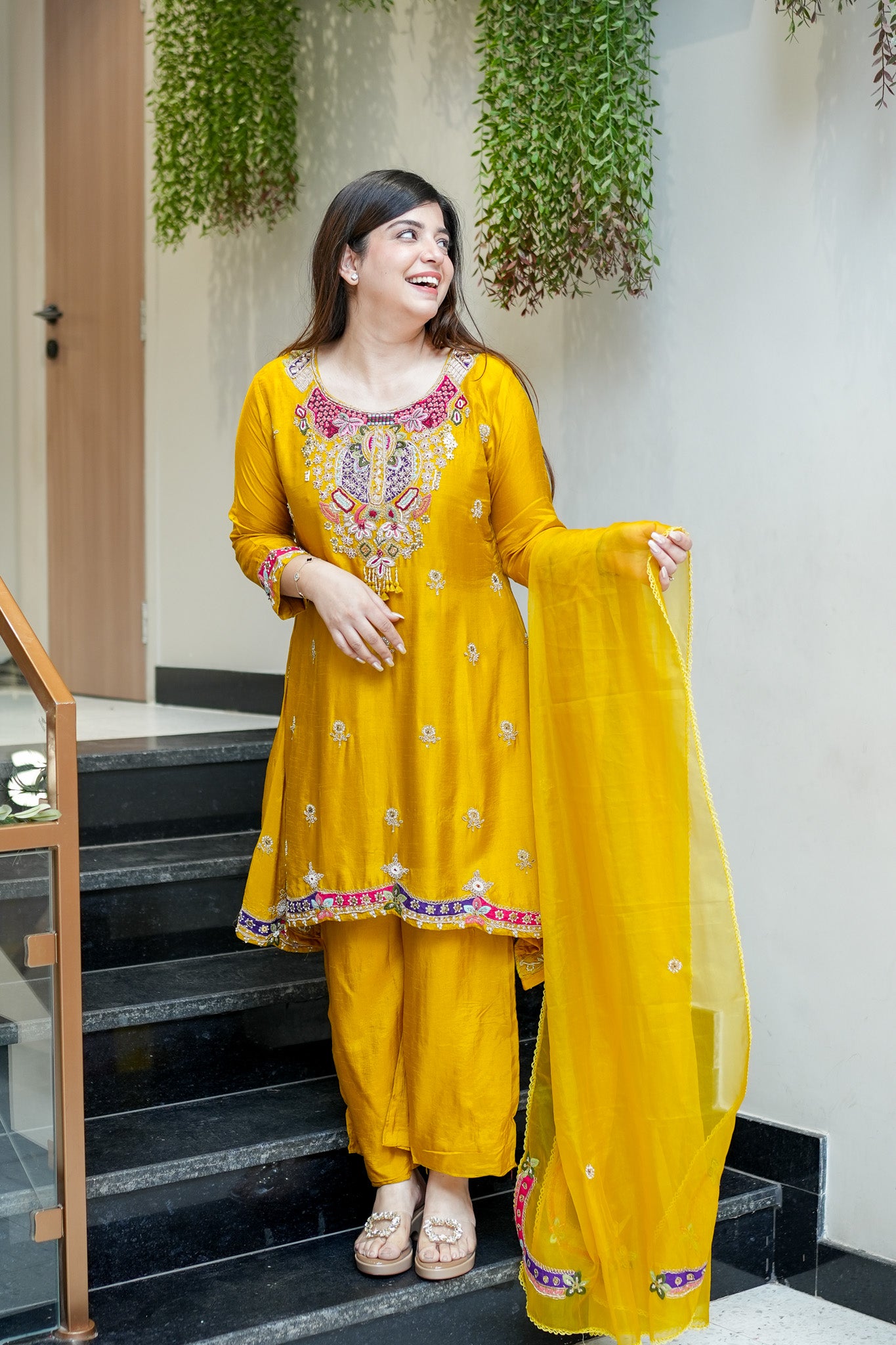 Tivra Yellow Hand Embroidered Suit Set