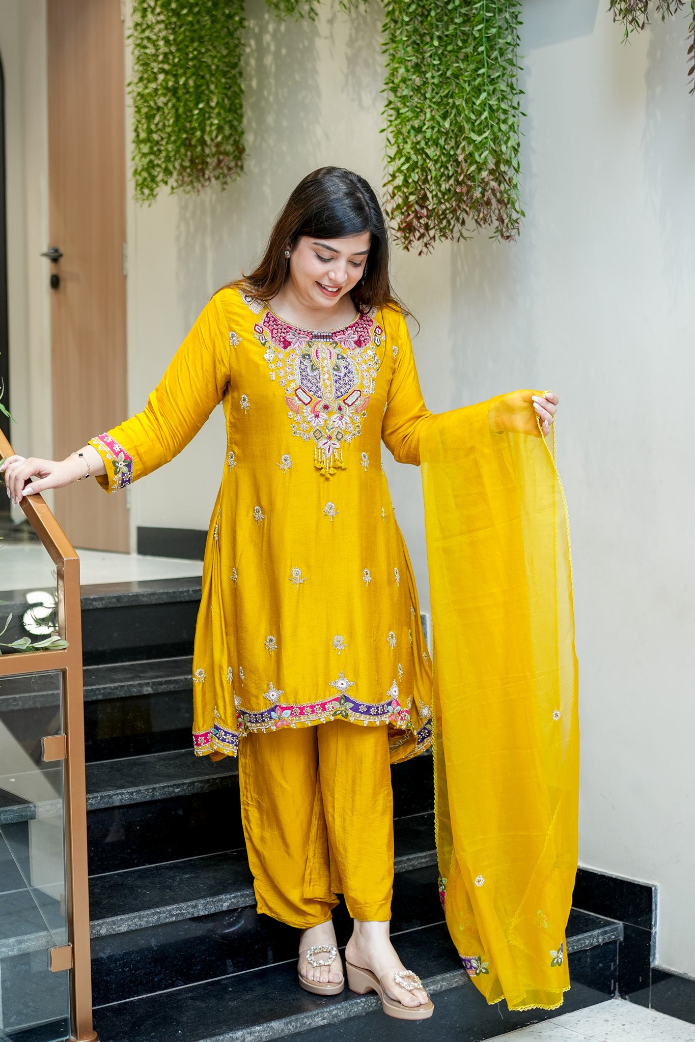 Tivra Yellow Hand Embroidered Suit Set