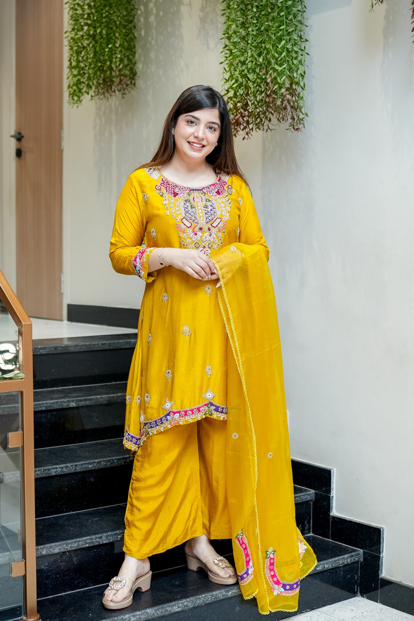 Tivra Yellow Hand Embroidered Suit Set