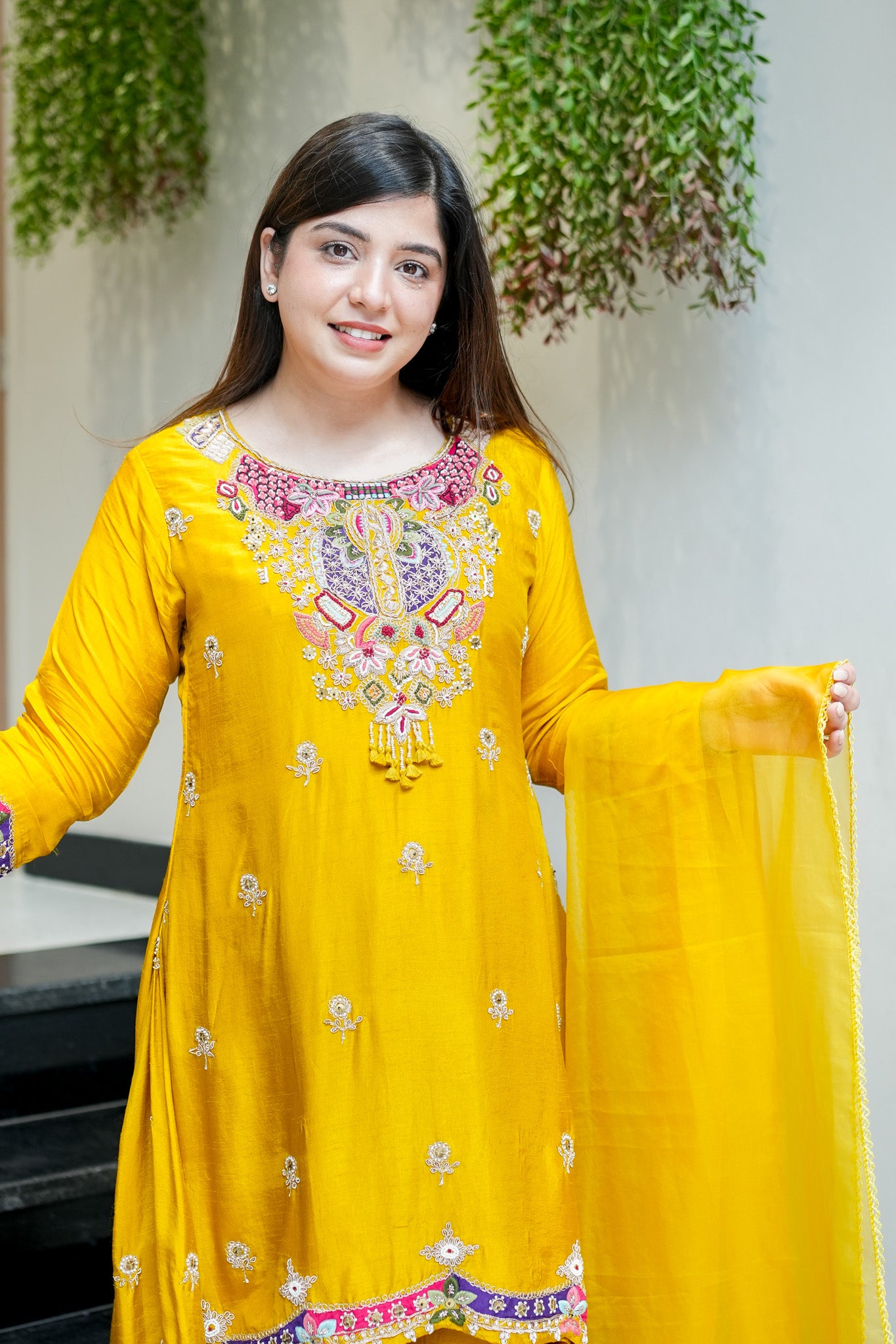 Tivra Yellow Hand Embroidered Suit Set