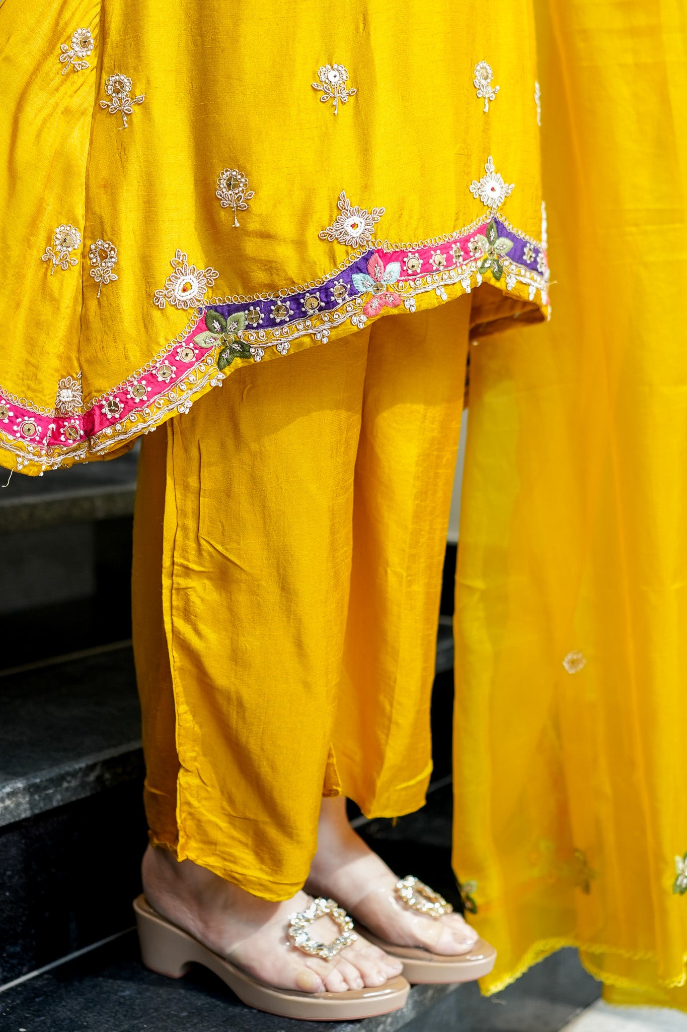 Tivra Yellow Hand Embroidered Suit Set