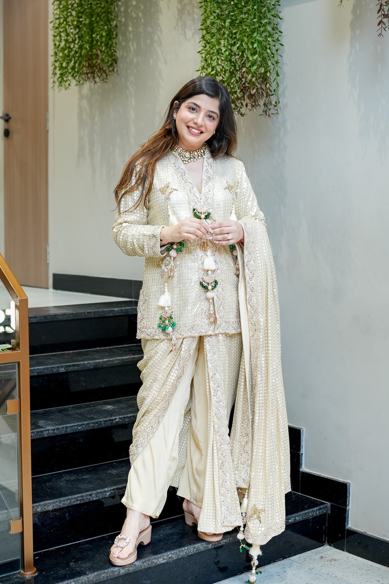 Aqsa Champagne Luxe Suit Set