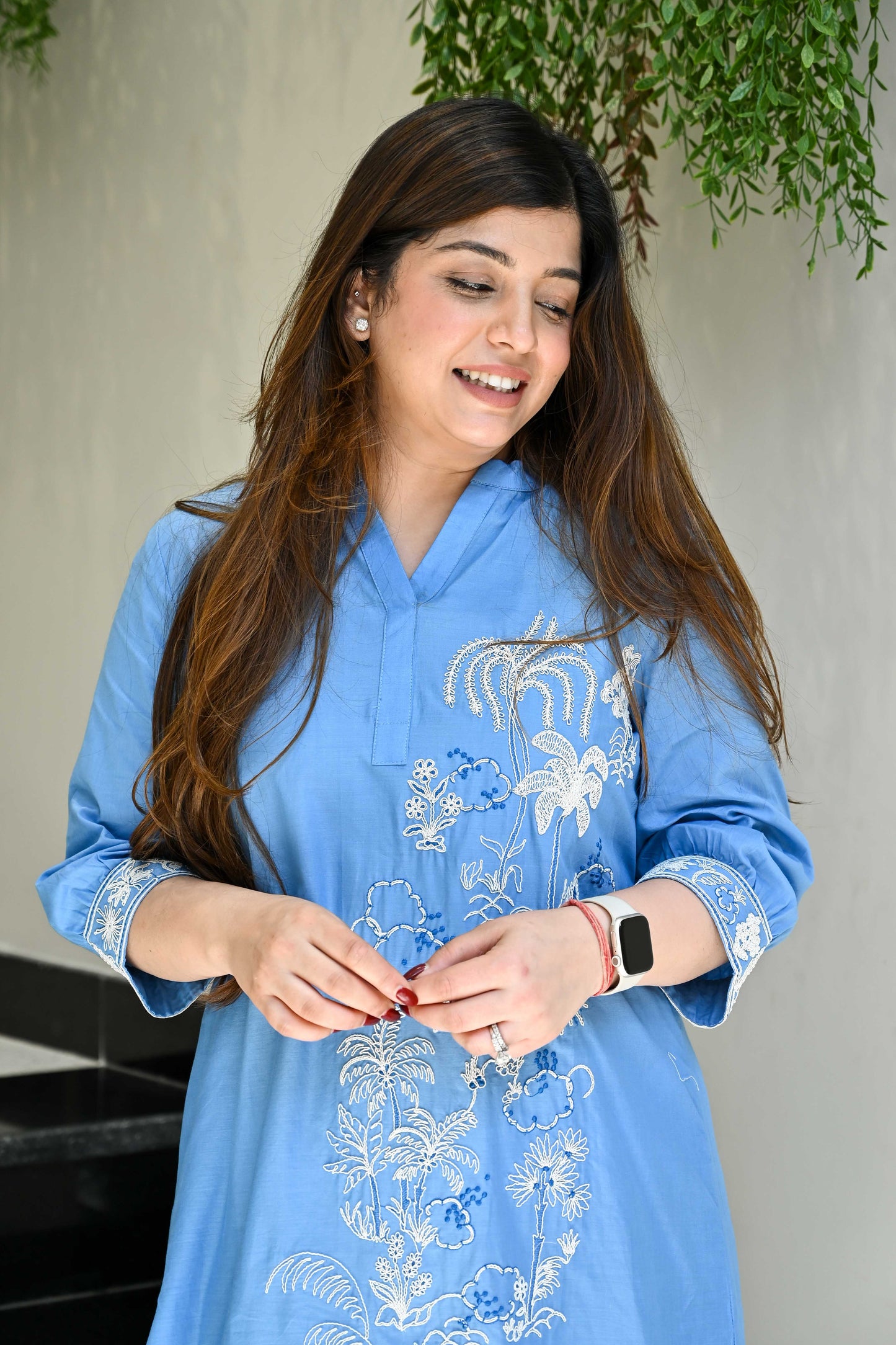 Zoya Blue Embroidred Short Dress