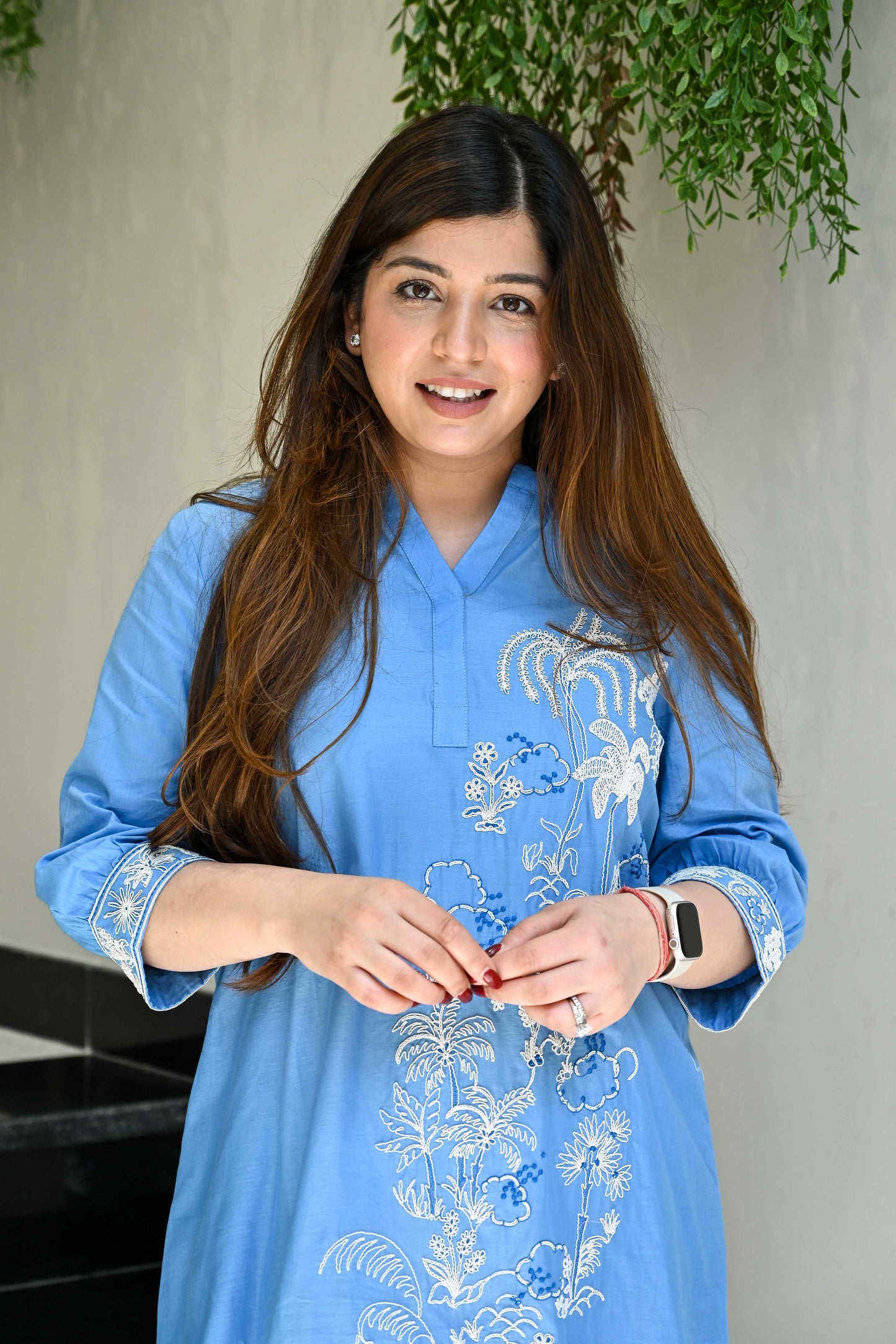 Zoya Blue Embroidred Short Dress