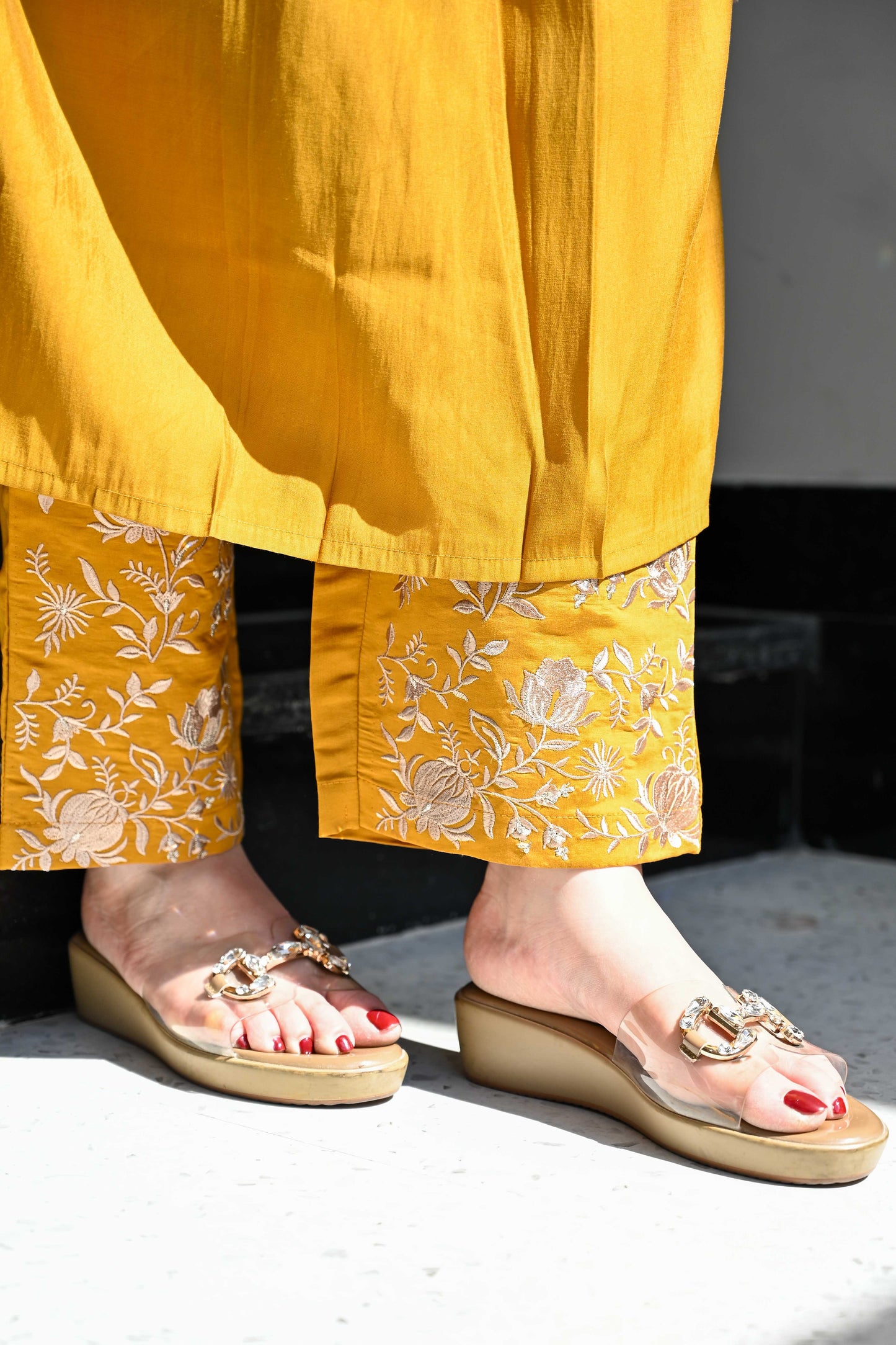 Shifaya Mustard Floral Detailing Suit Set