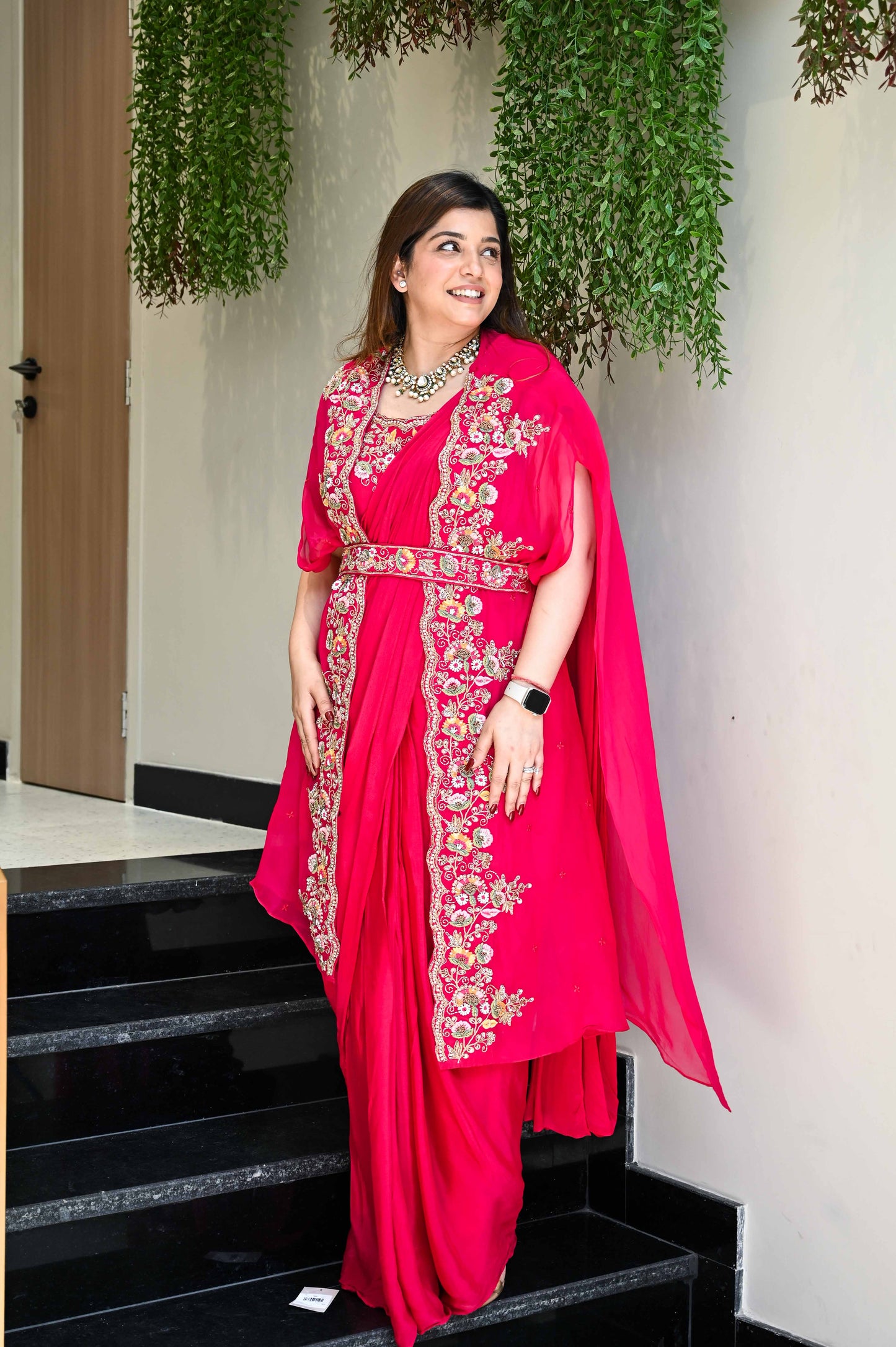 Keerna Pink Anarkali With Attached Dupatta And Cape