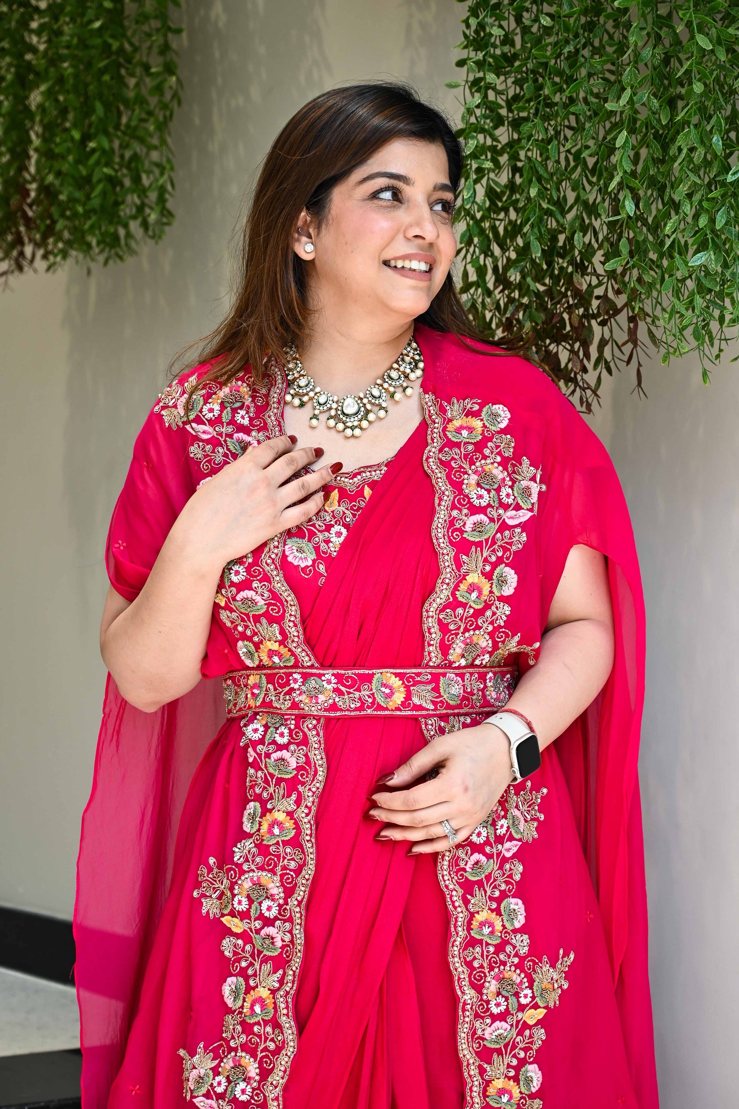 Keerna Pink Anarkali With Attached Dupatta And Cape