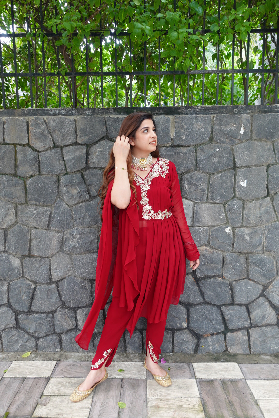 Heera Red Embroidered Dhoti Set