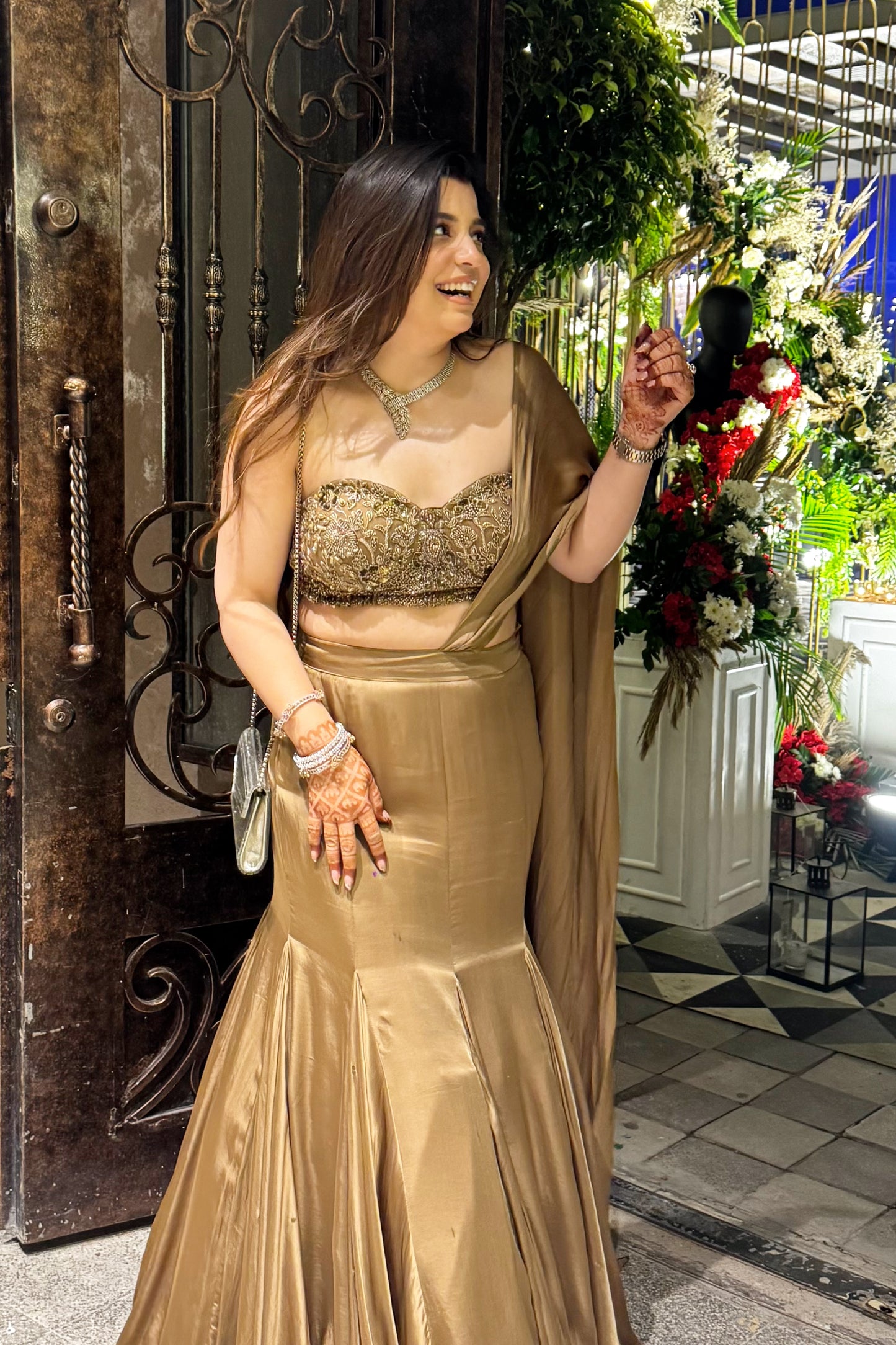 Vinci Golden Tube Drape Saree
