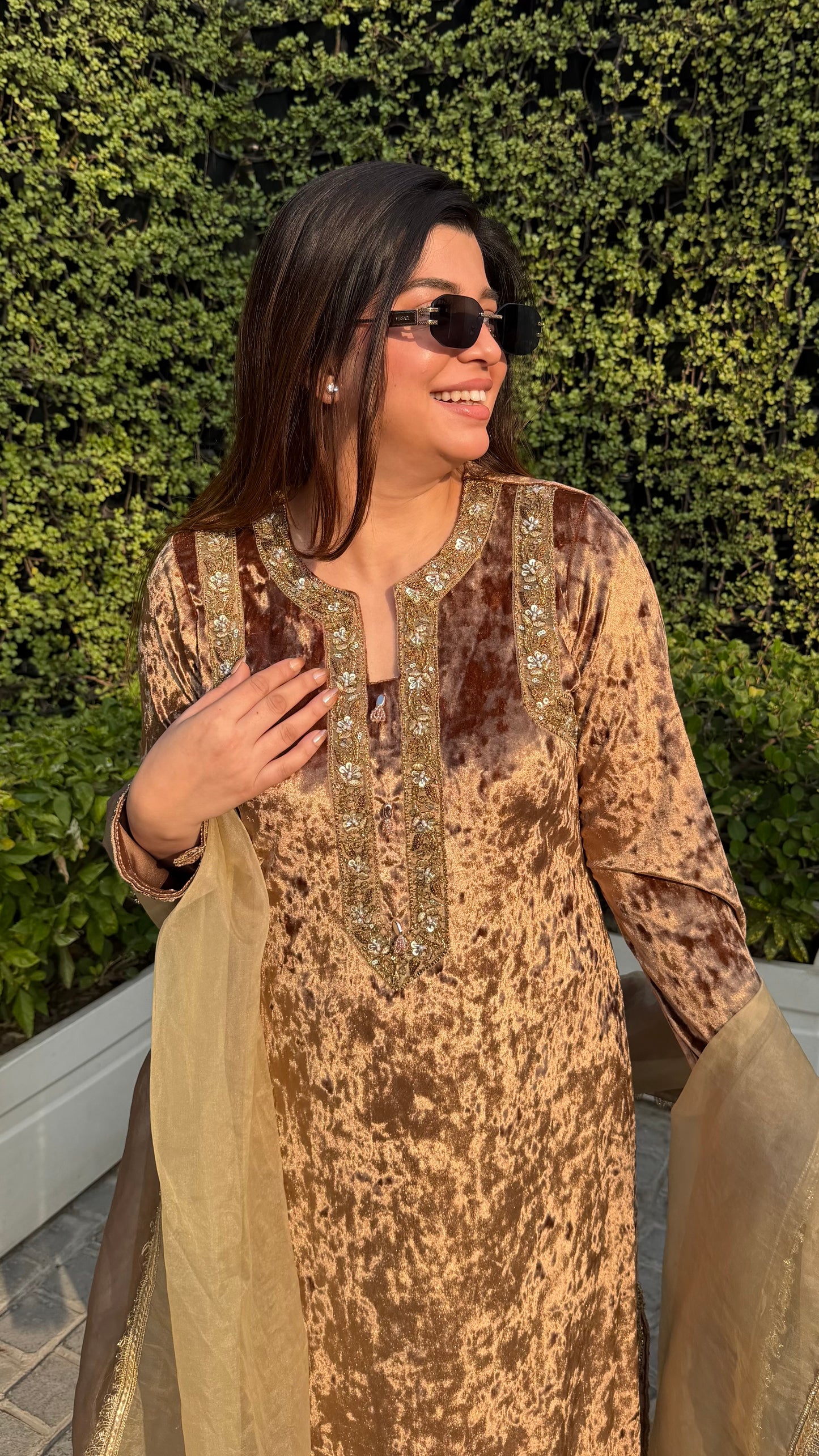 Meherban Golden Velvet Suit