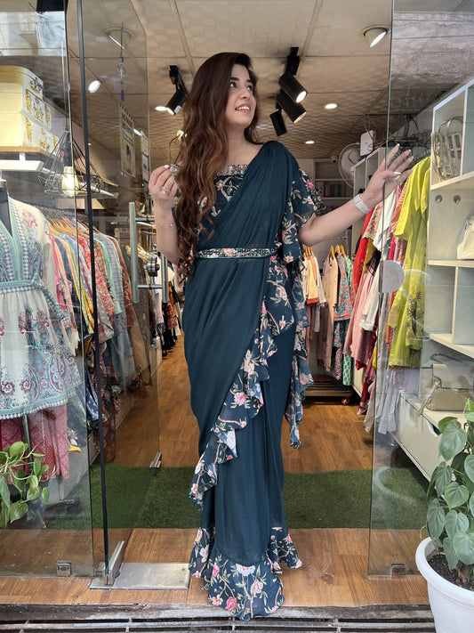 Meher Blue Frill Drape Saree