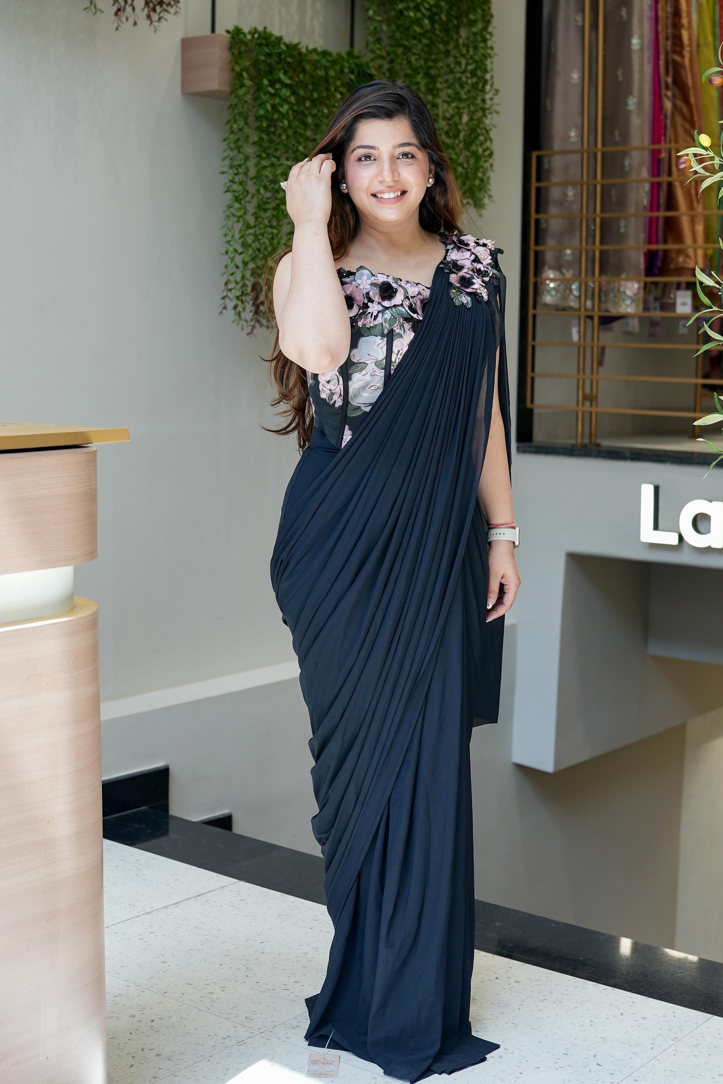 Tira Black Drape Saree With Corset