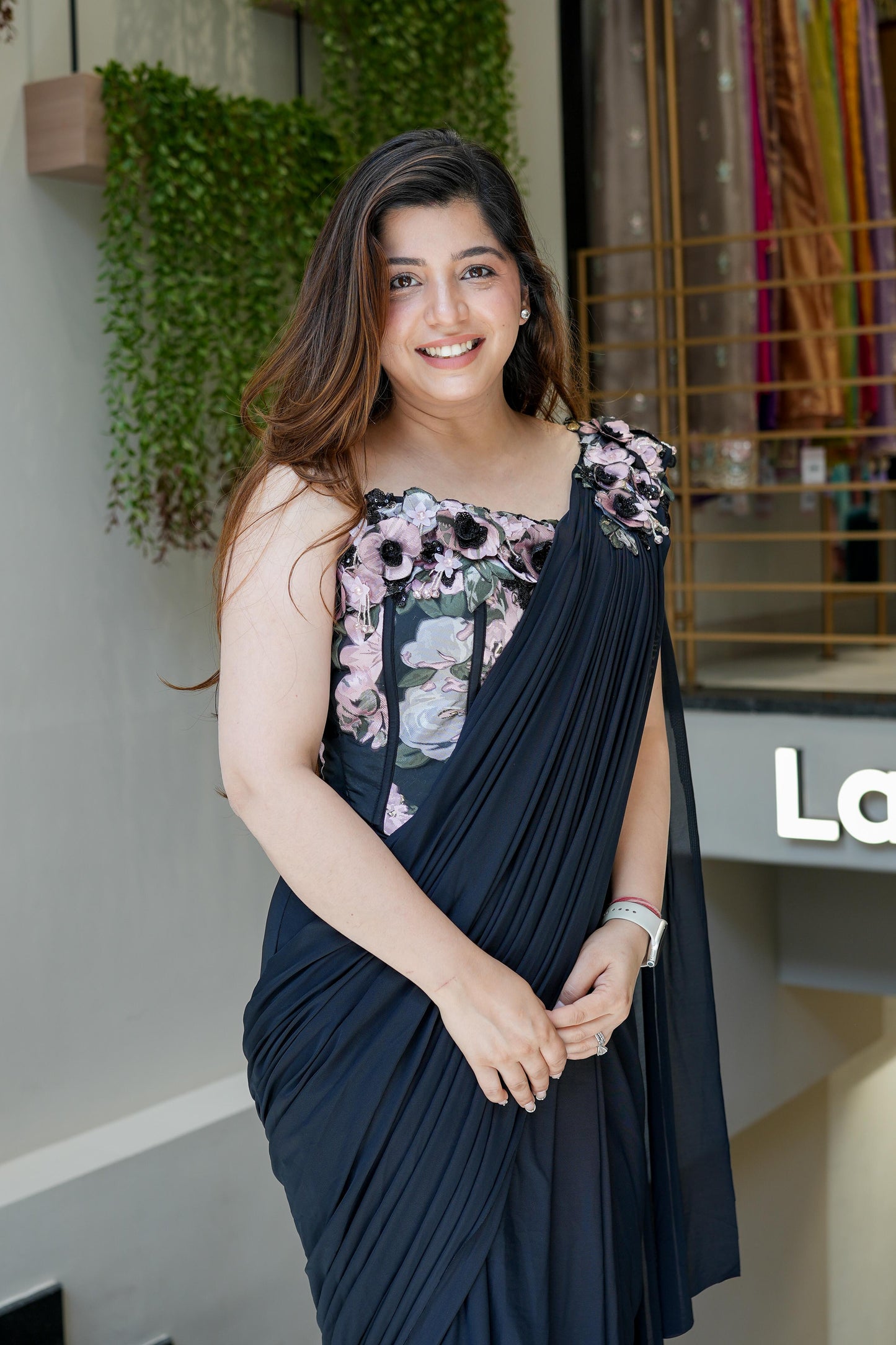 Tira Black Drape Saree With Corset