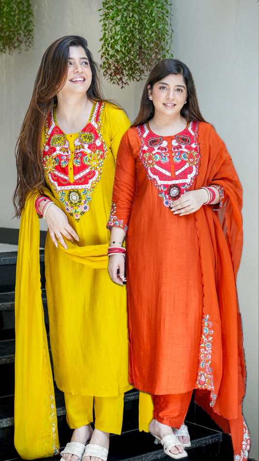 Ziyana Hand Embroidered Silk Suit Set