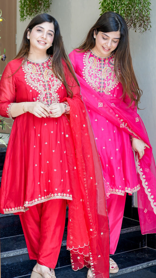 Vishira Embroidered Short Anarkali Suit Set