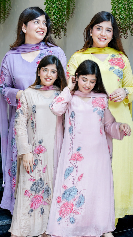 Veha Hand Painted Anarkali Suit Set