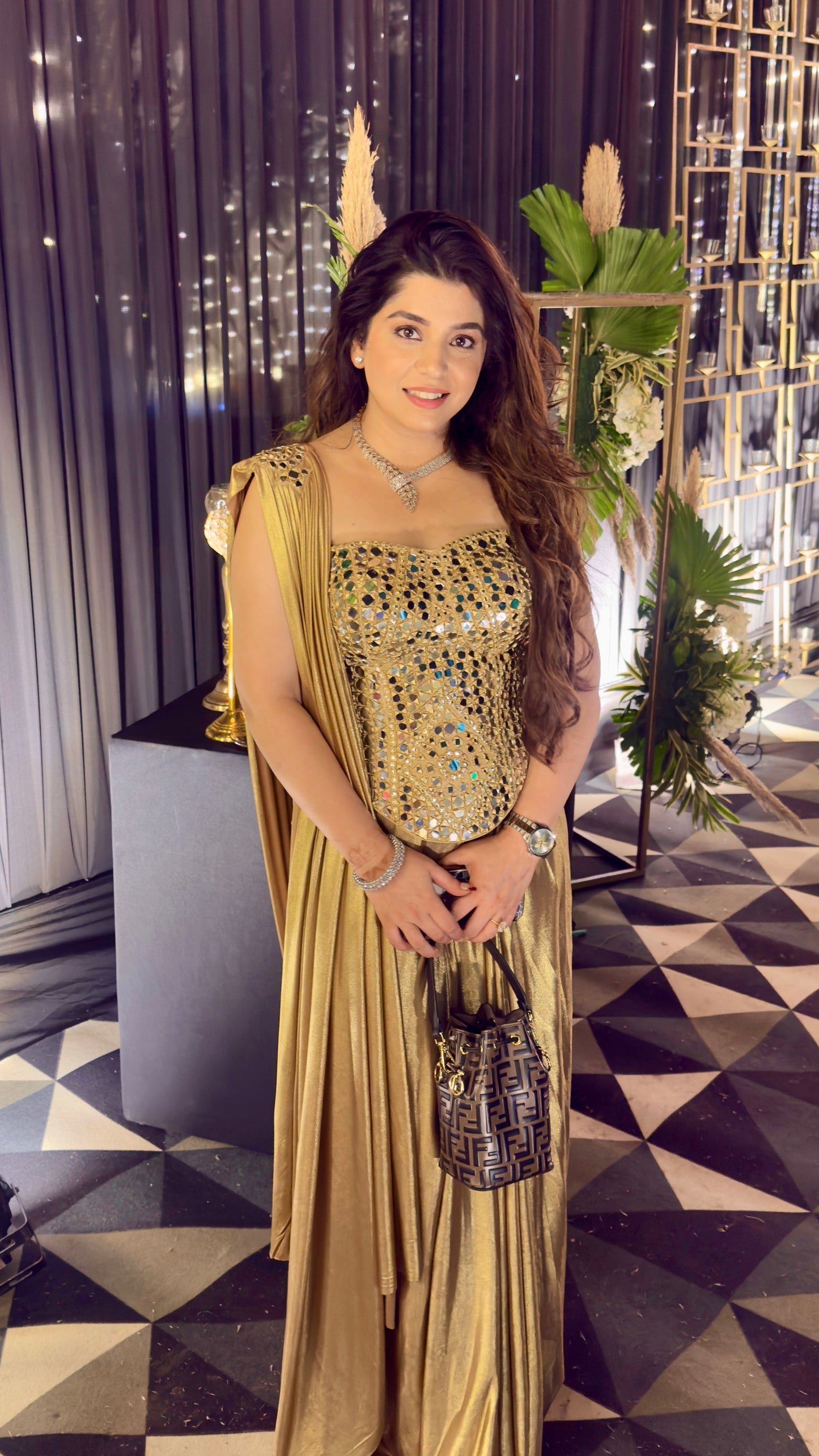 Aavira Mirror Detailing Corset Drape Saree