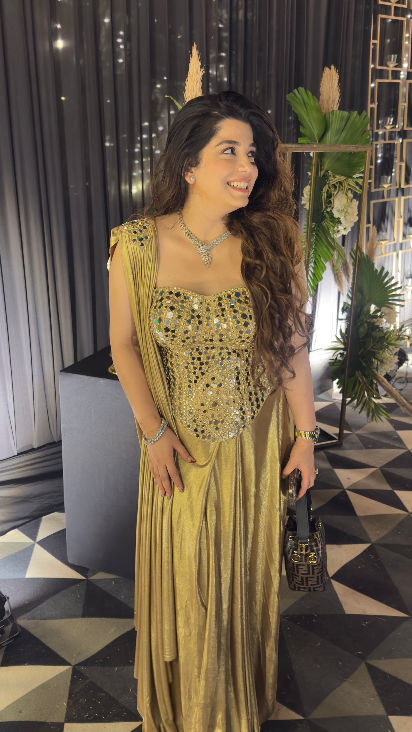 Aavira Mirror Detailing Corset Drape Saree