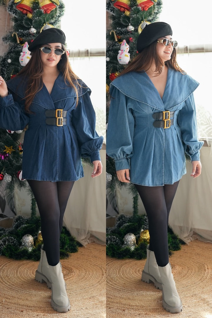Mia Denim Golden Buckle Top