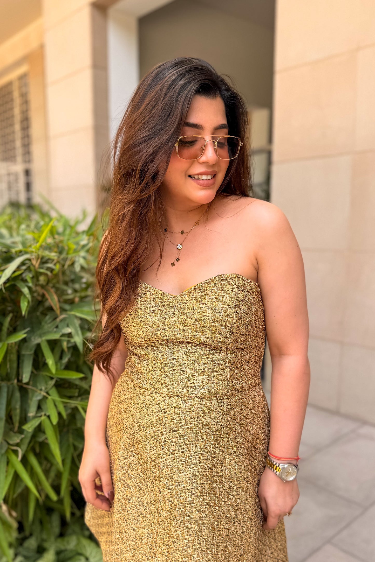 Wellsy Golden Short Dress with Detachable Cape
