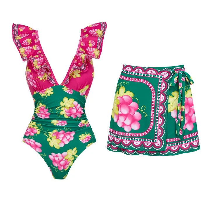 Bianca Floral Swimwear with Short Skirt