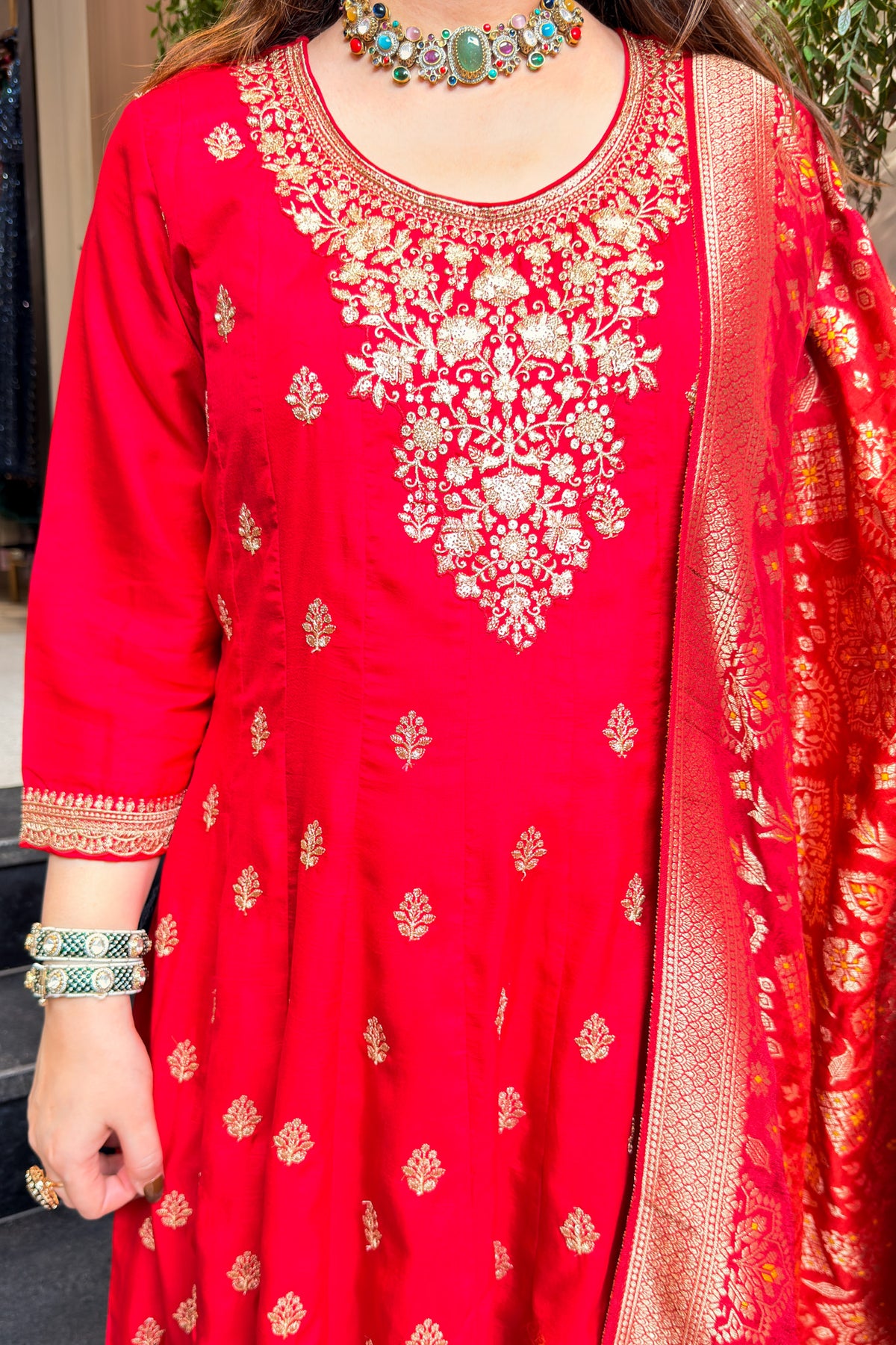 Vidhi Embroidered Anarkali Suit with Banarasi Dupatta