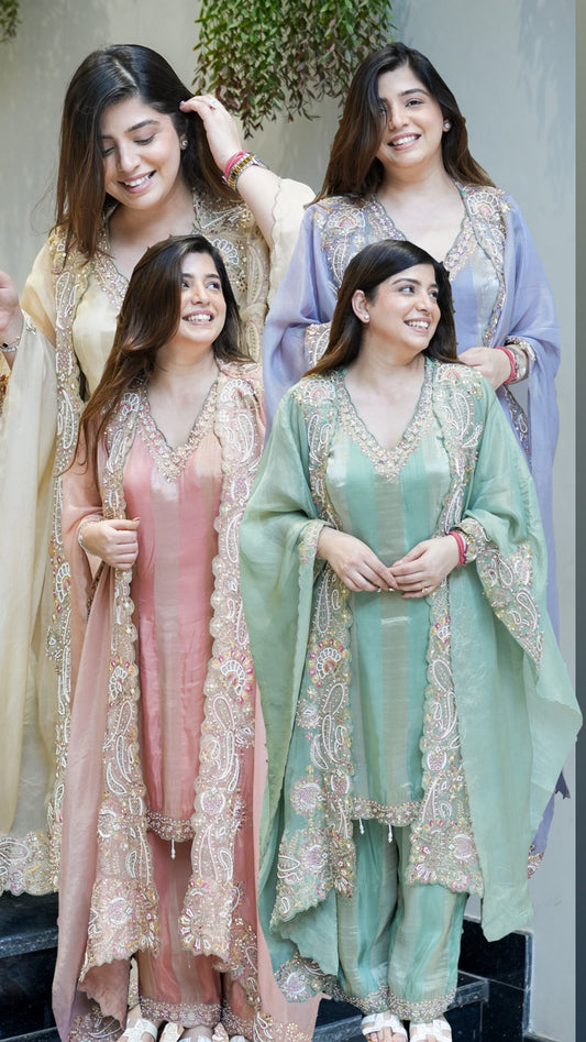 Avana Hand Embroidered Suit Set with Cape Style Dupatta