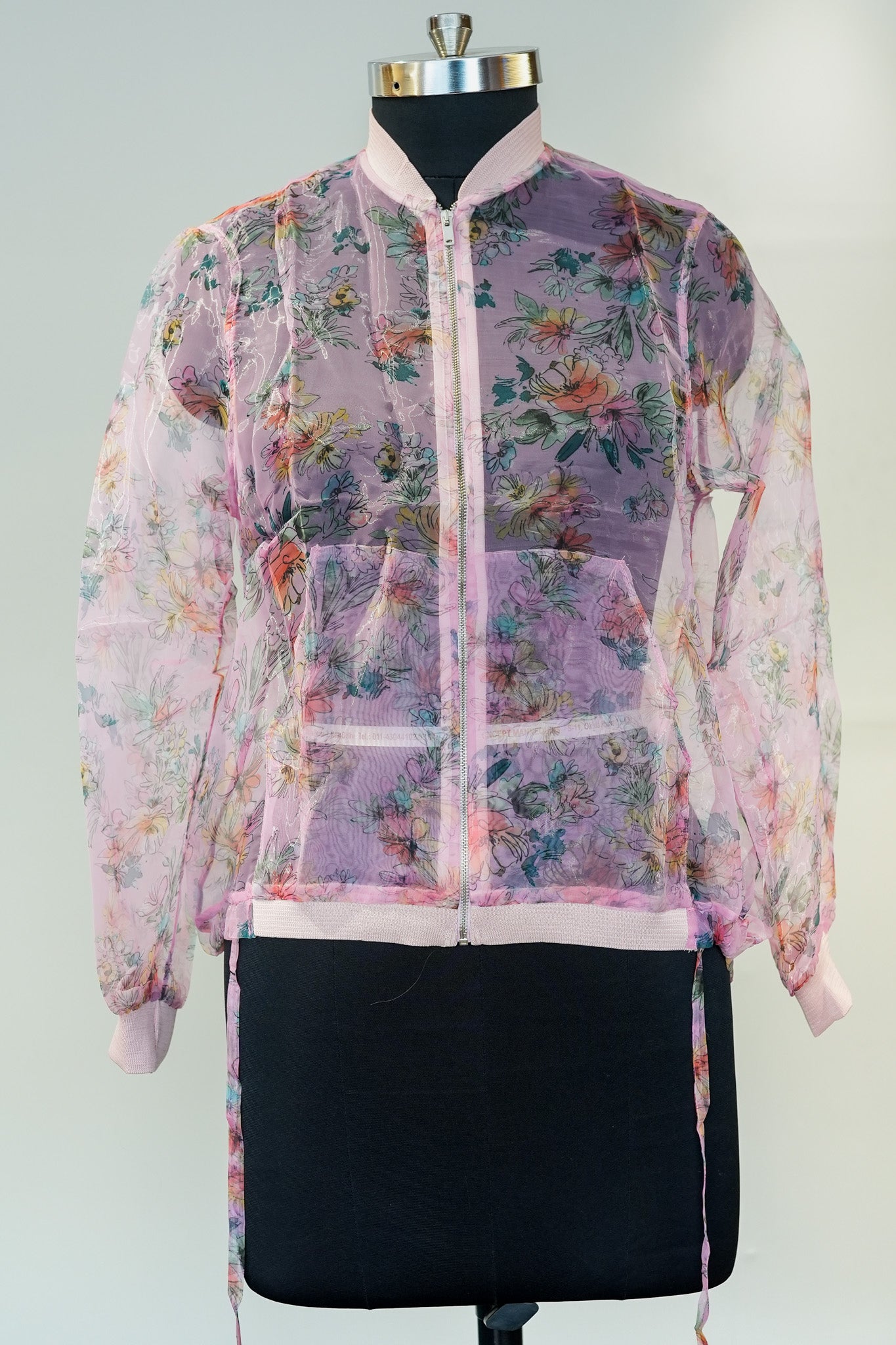 Floral Print Net Zipper Top