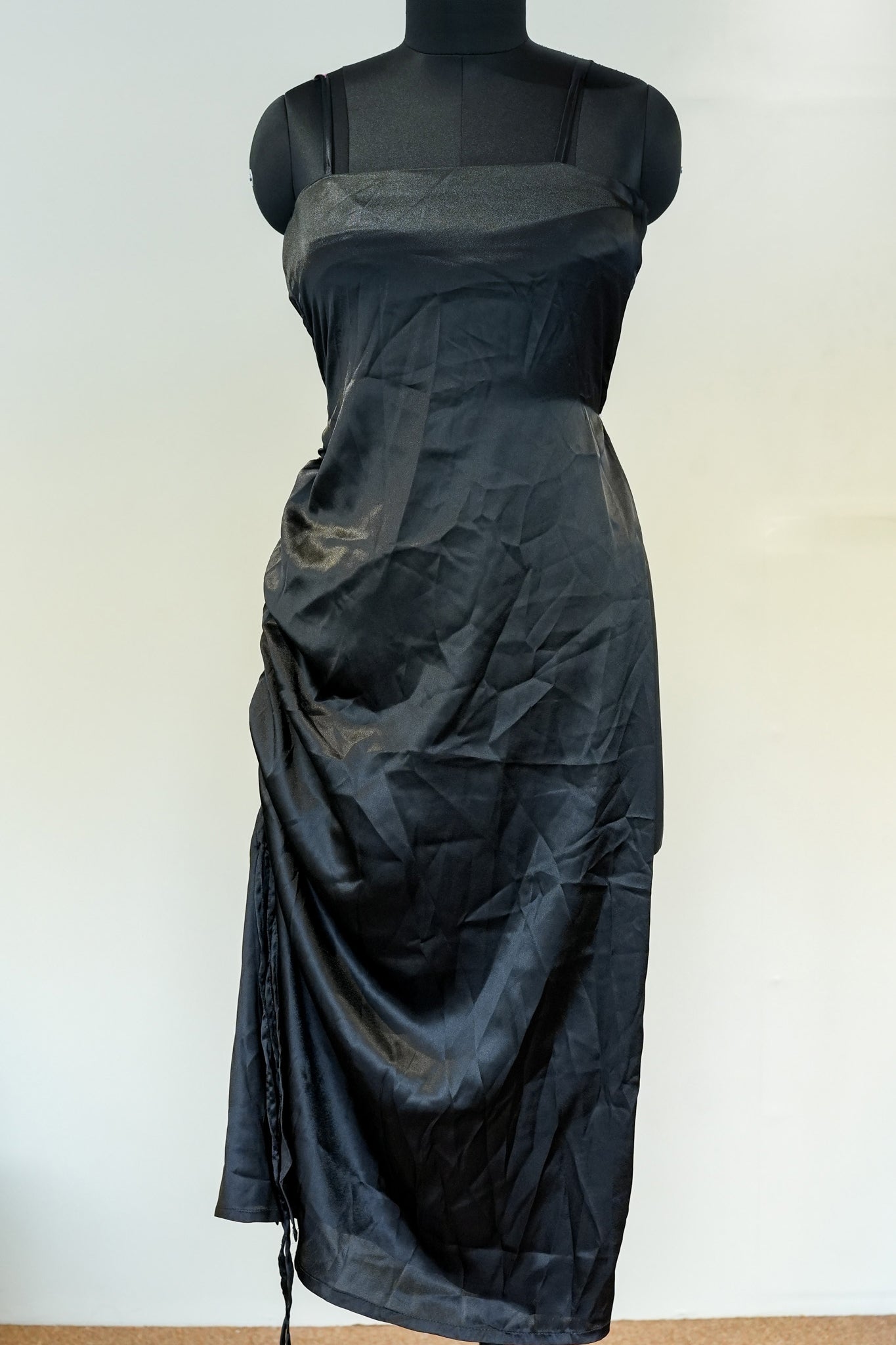 Black Side Knot Slip Satin Dress