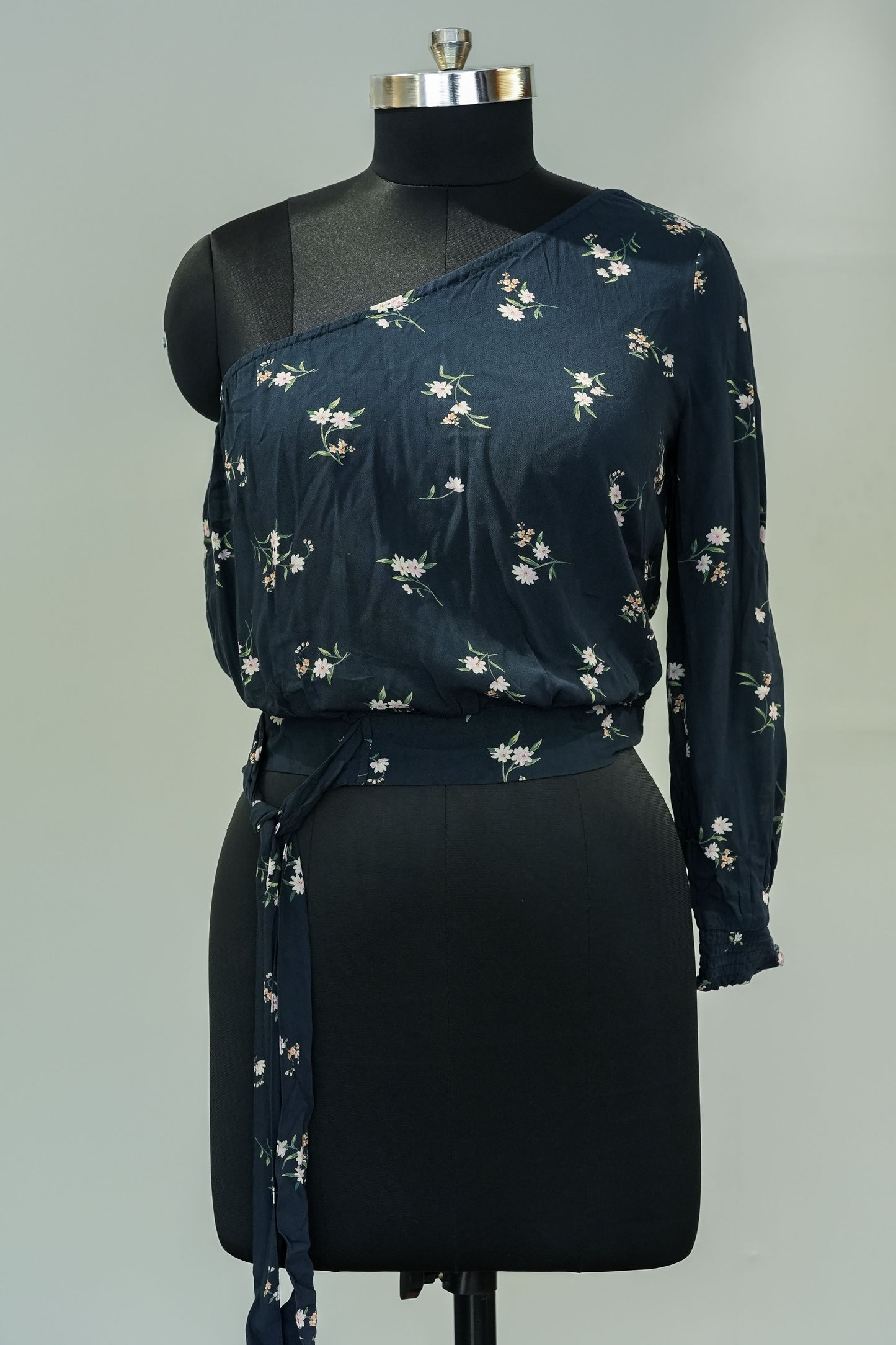 Blue One Shoulder Floral Top