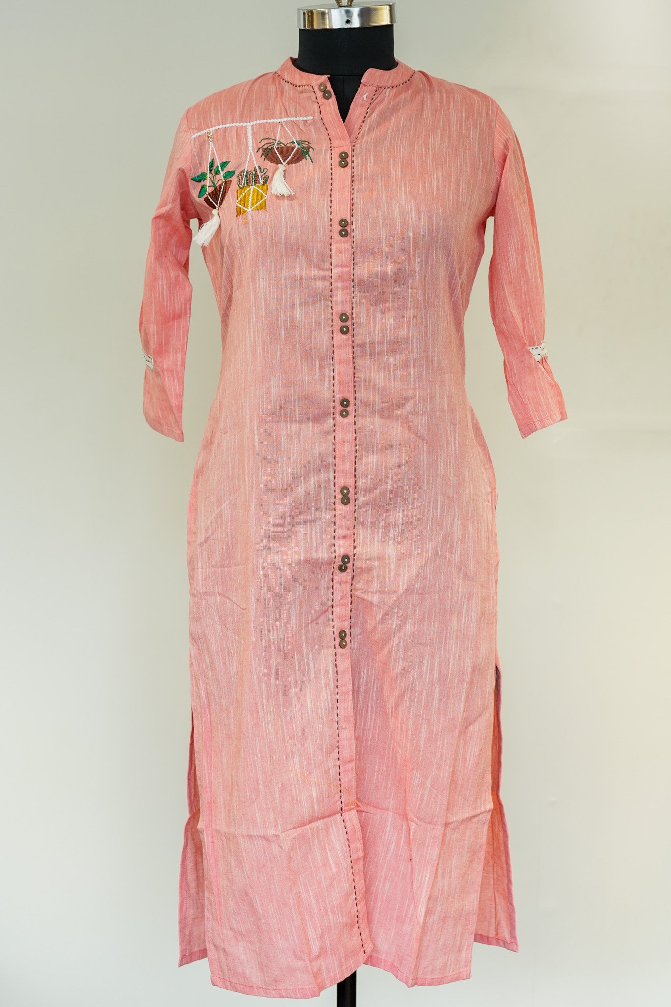 Peach Thread Work Kurta
