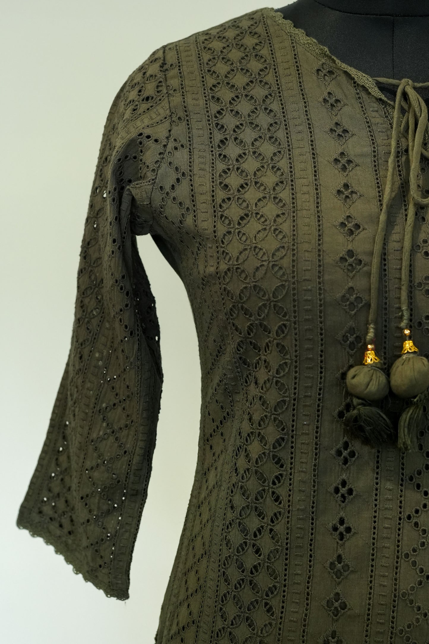 Mahima Olive Schiffli Work Suit Set