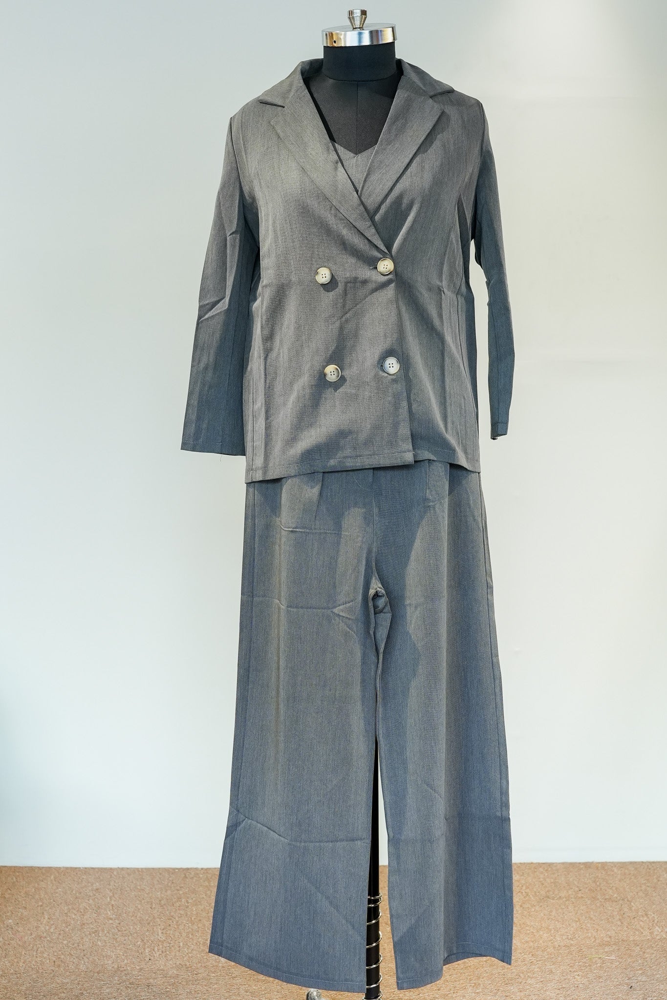 Grey Buttoned Blazer Set
