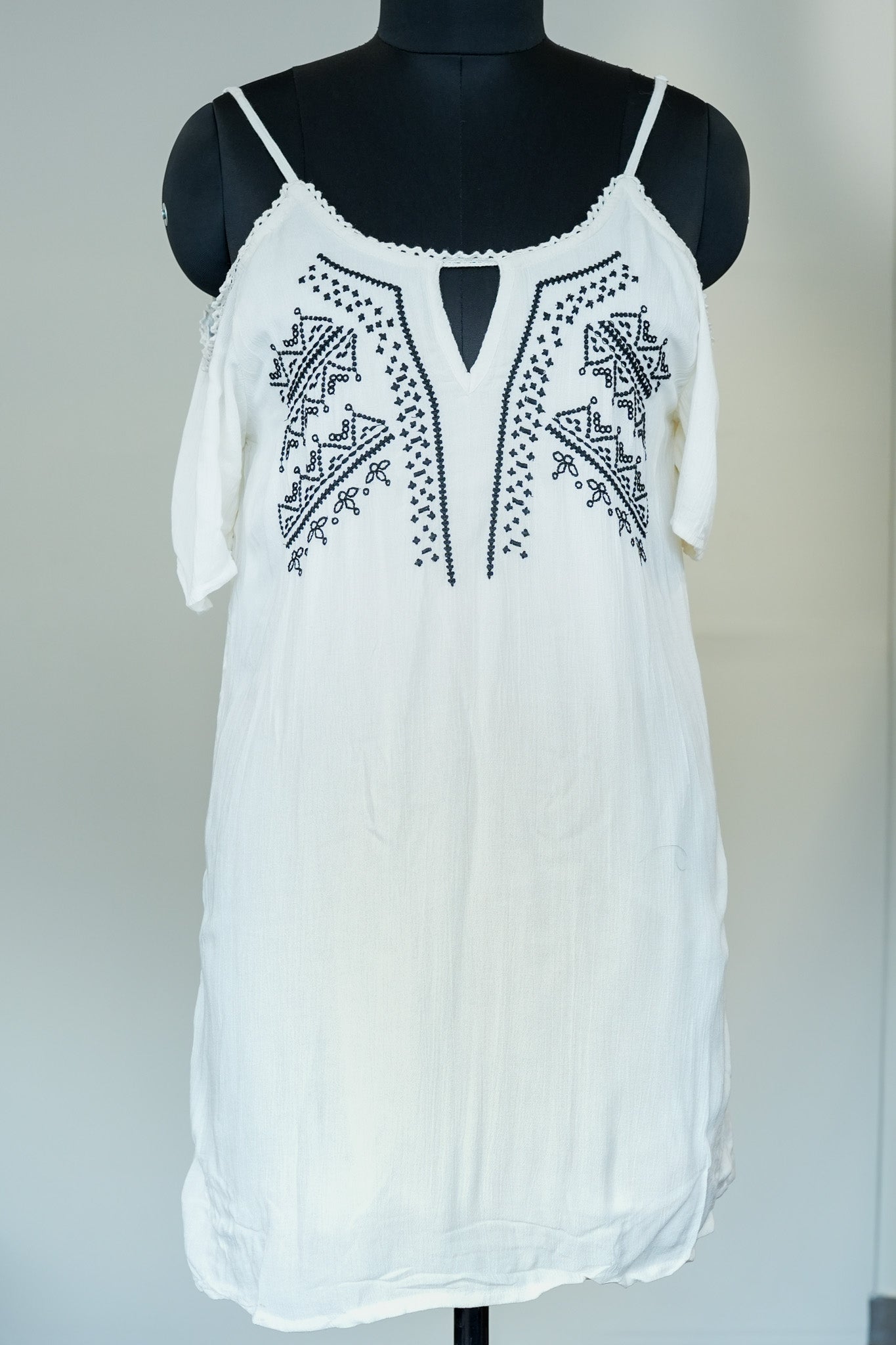 White Thread Work Off Shoulder Dress