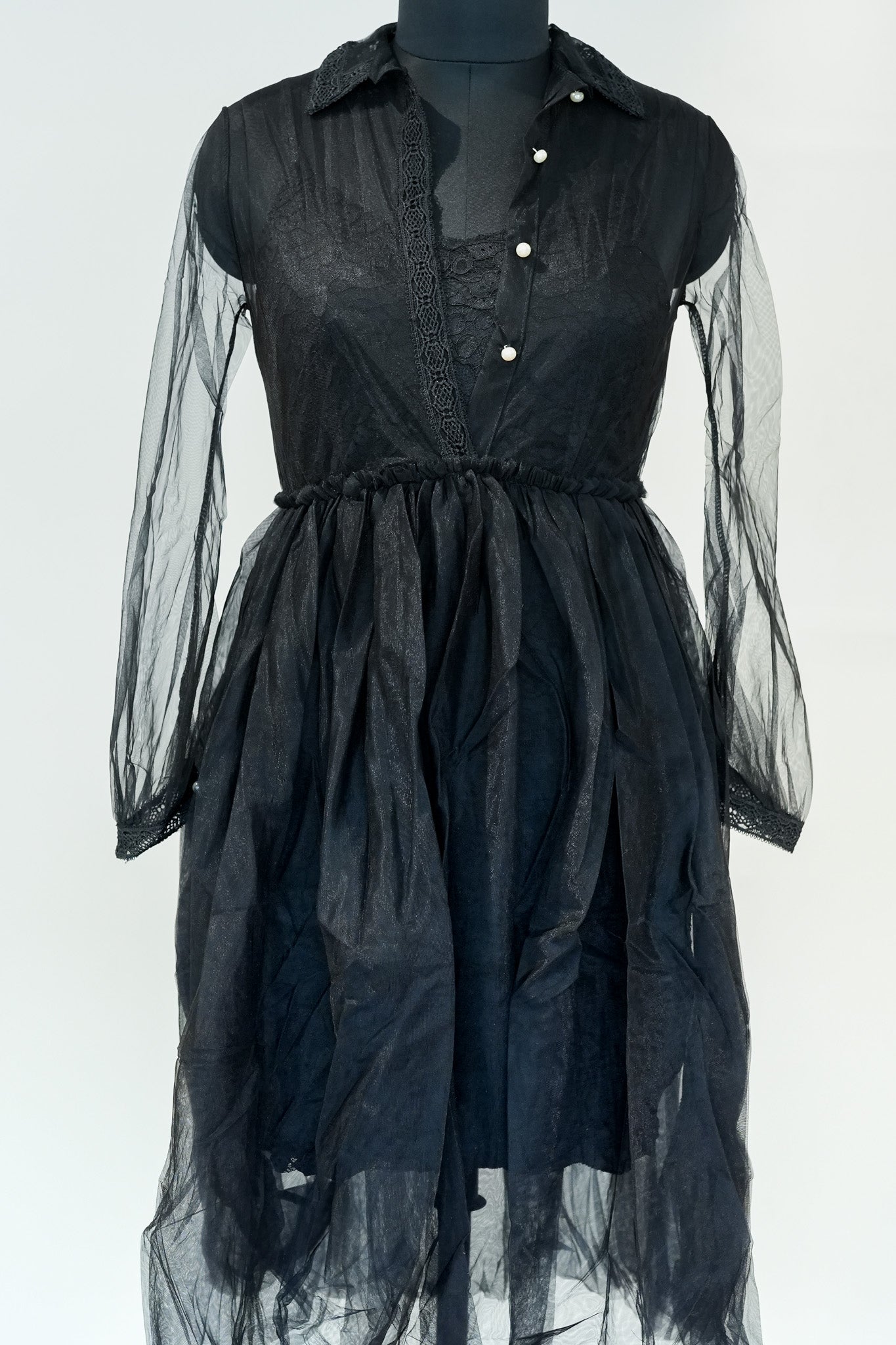 Black Net Long Dress with Inner