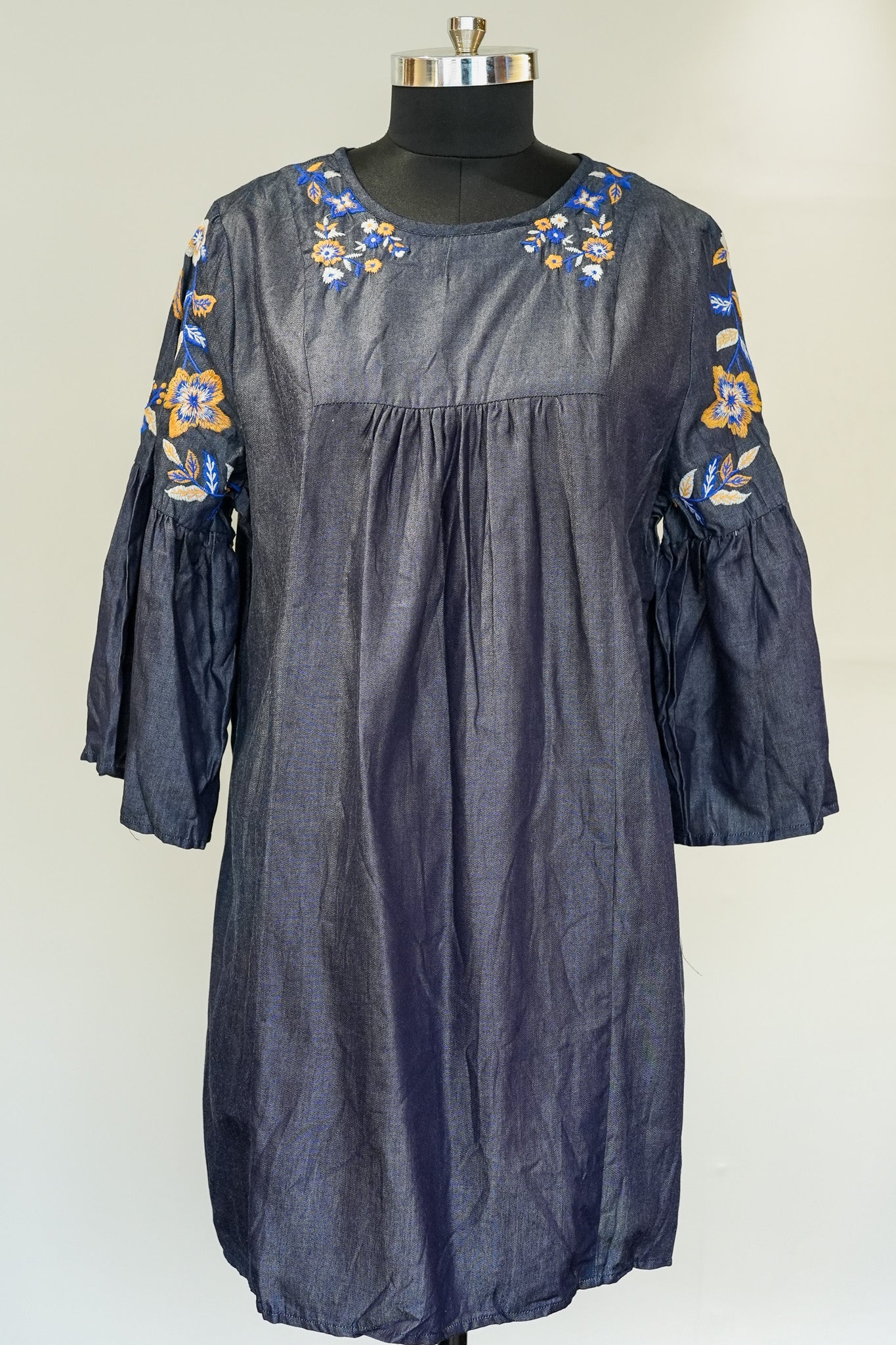 Embroidered Denim Short Dress
