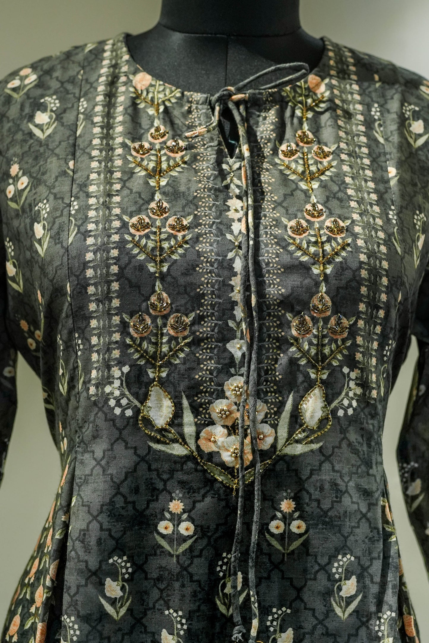 Grey Floral Printed Kurta