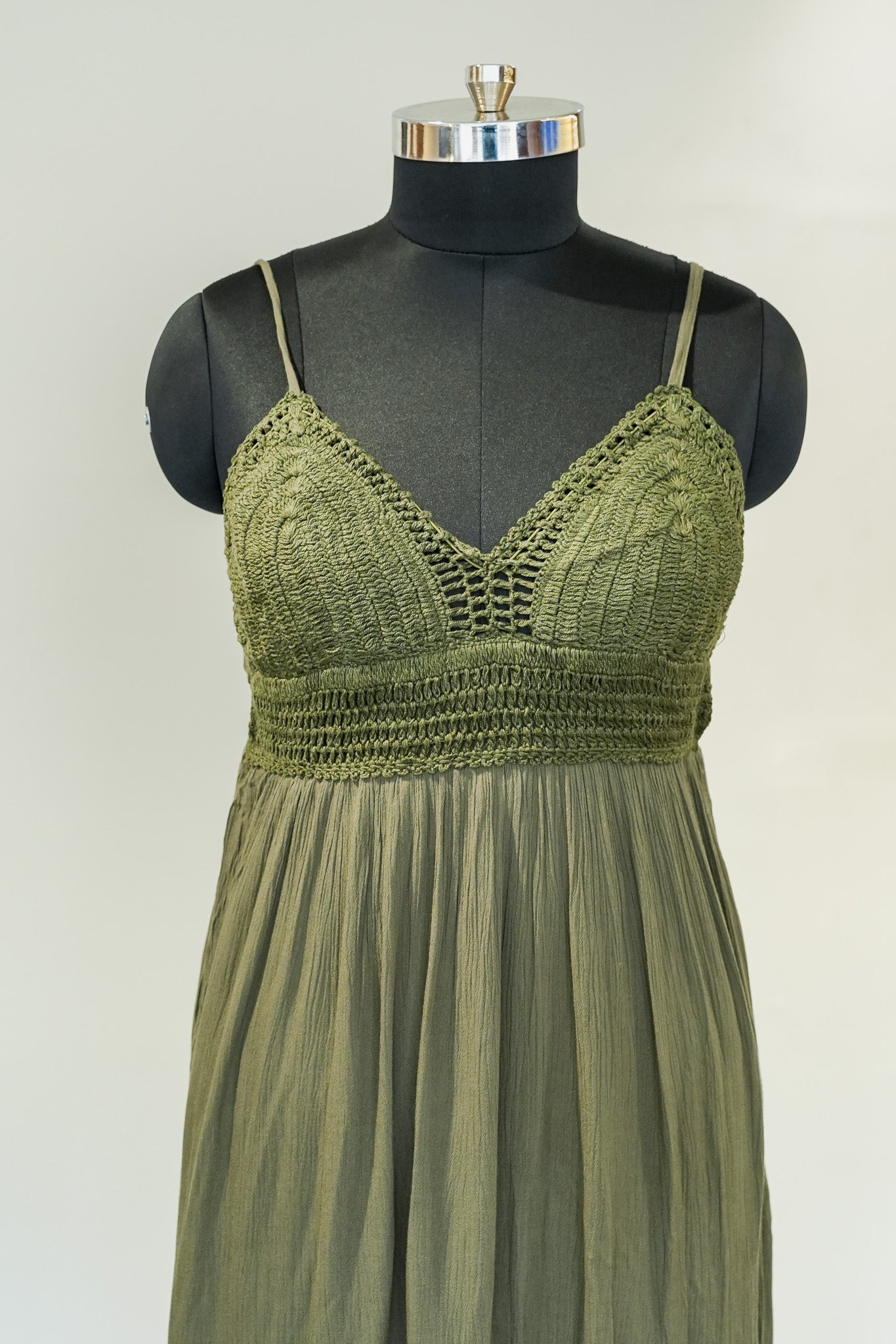 Green Schiffli Work Long Slip Dress
