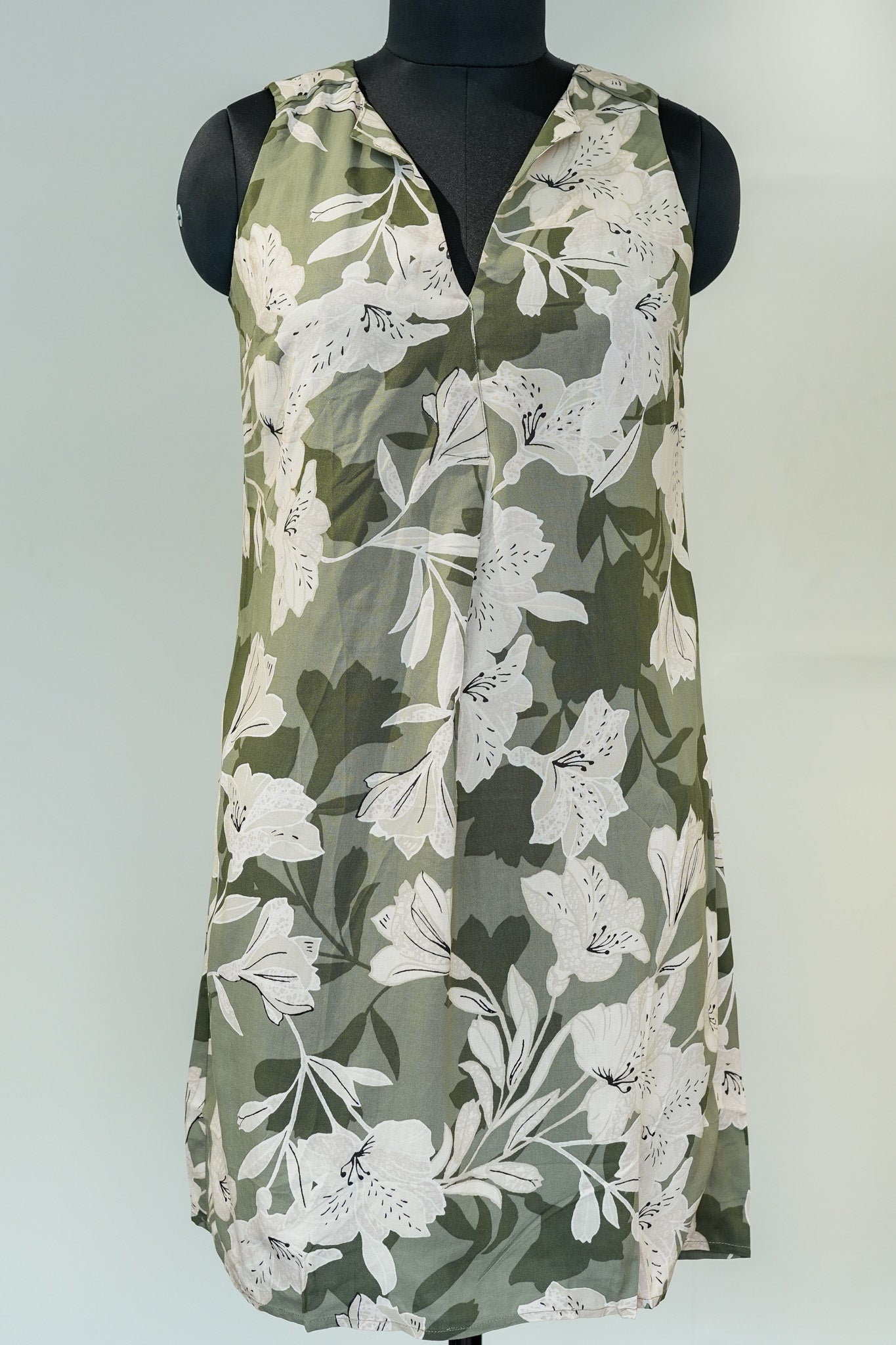 Green Printed Cut Sleeves Dress