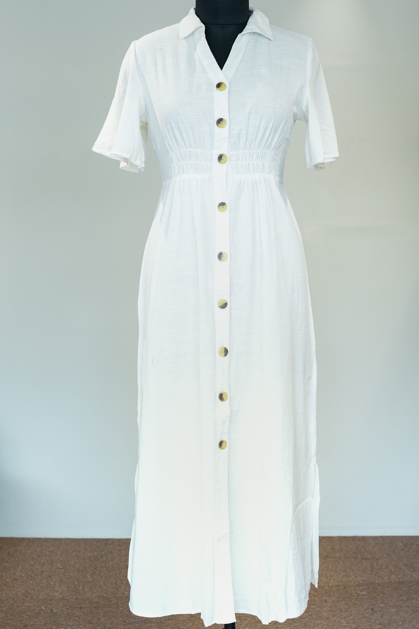 White Front Buttoned Long Dress
