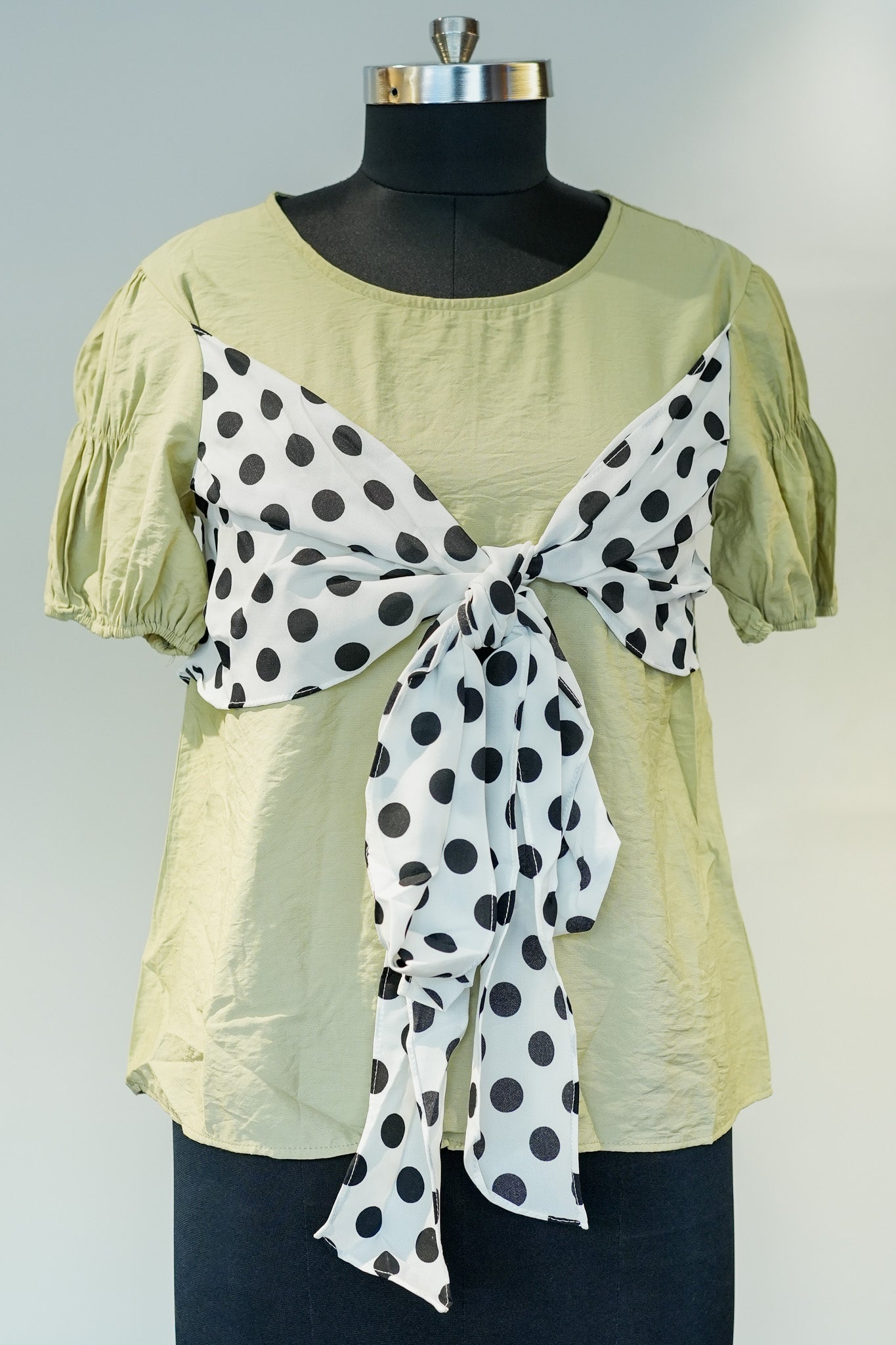 Green Front Polka Dot Bow Top