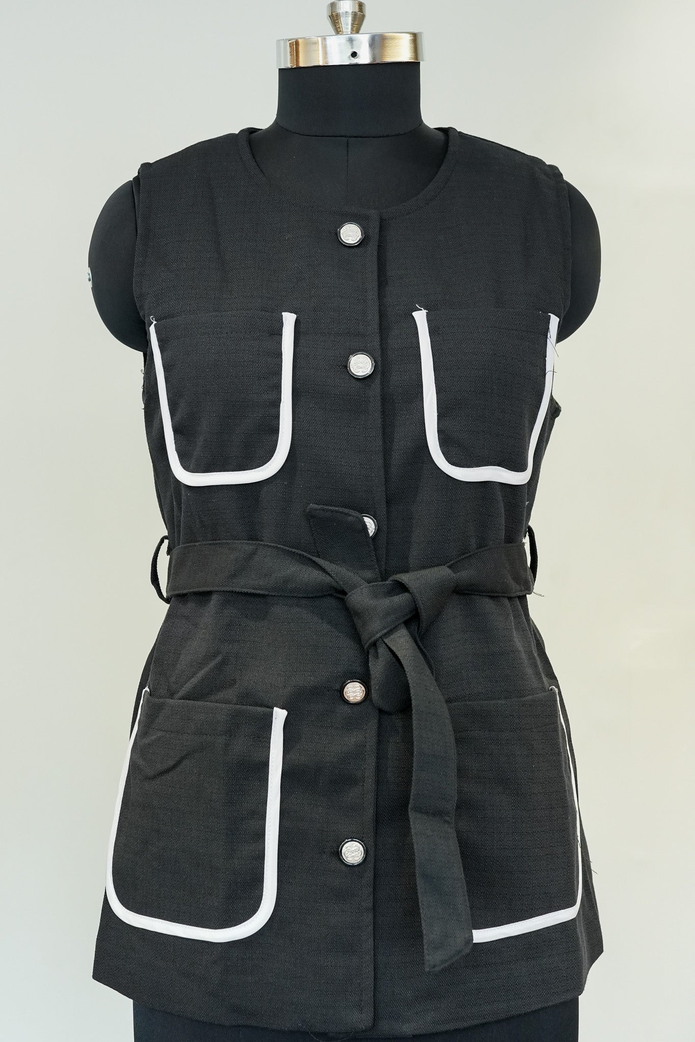 Black Front Pocket Short Dress
