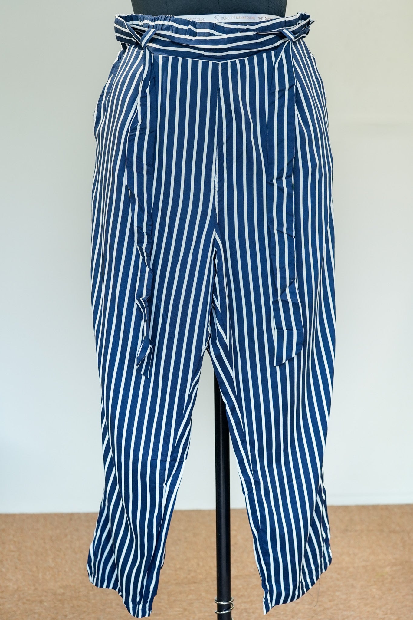 Blue Striped Belted Pants