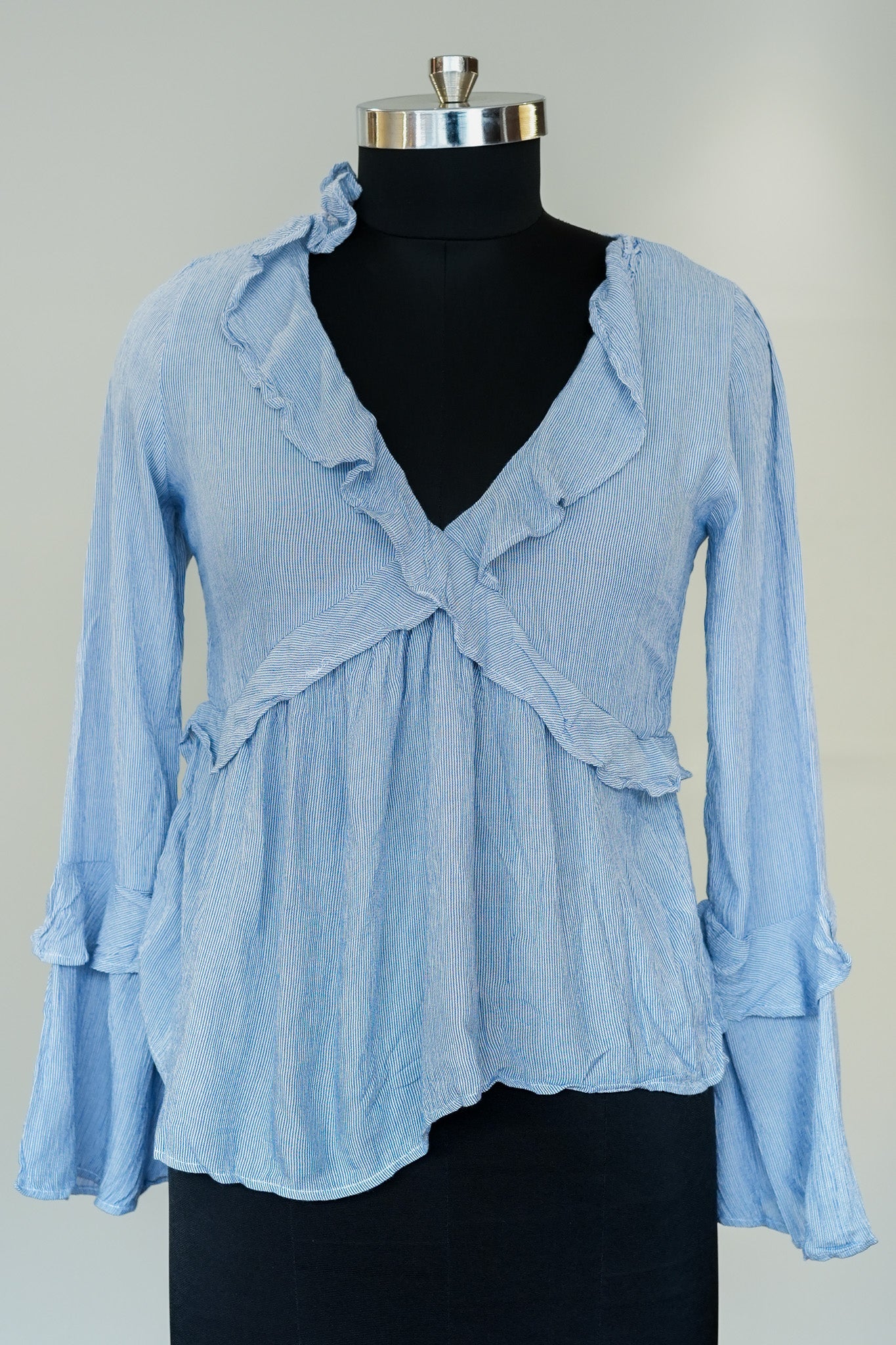 Blue Full Sleeves Frill Top